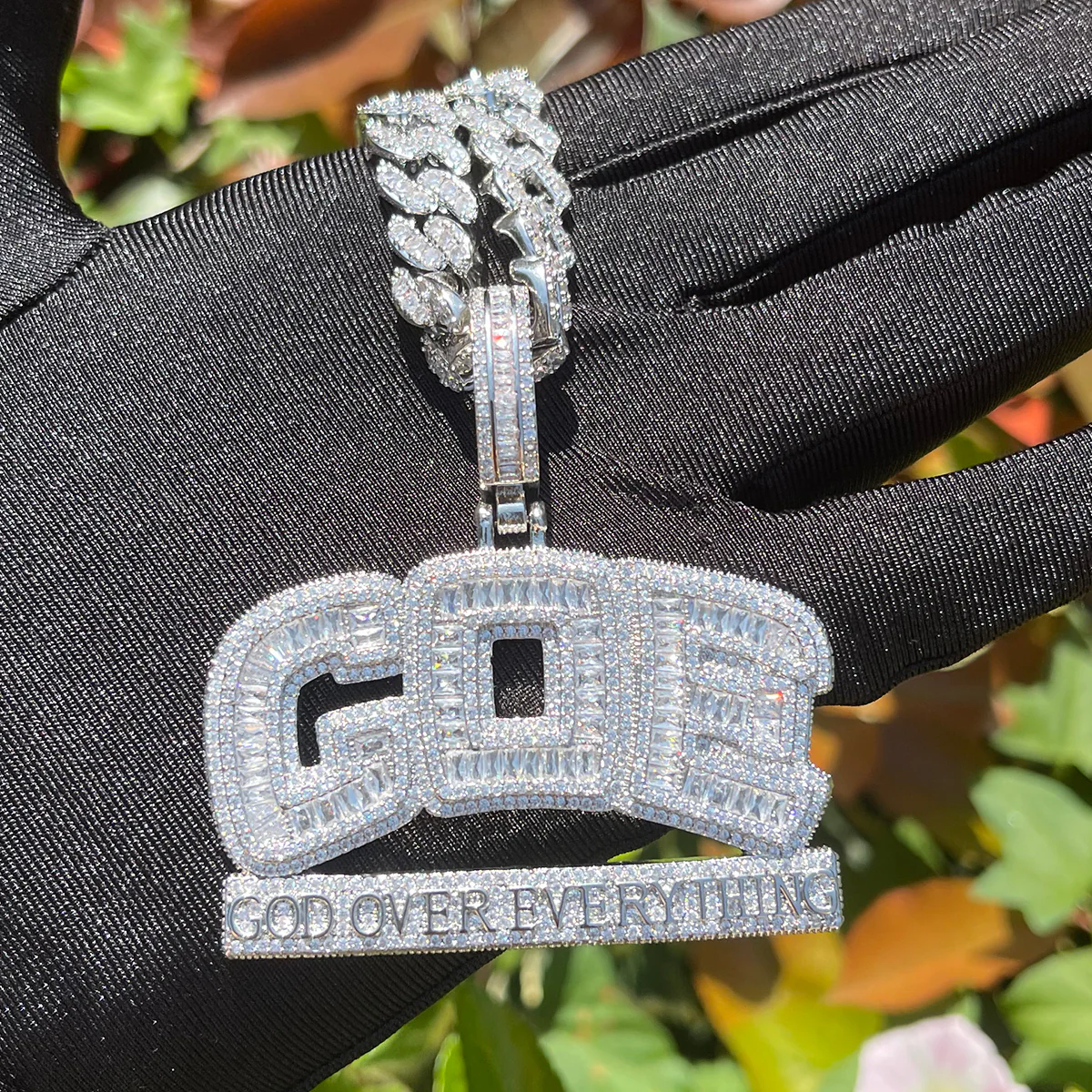 GOE God Over Everything Iced Out Diamond Pendant Necklace - Image 6