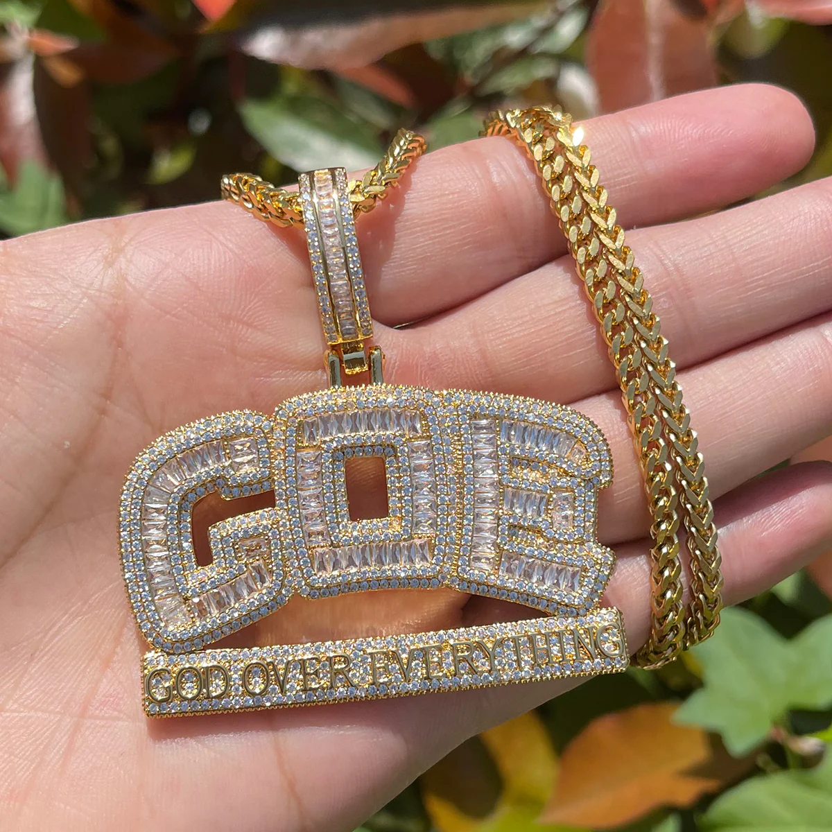 GOE God Over Everything Iced Out Diamond Pendant Necklace - Image 7
