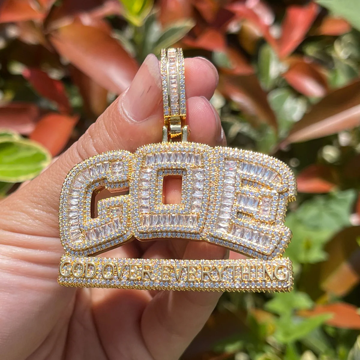 GOE God Over Everything Iced Out Diamond Pendant Necklace - Image 8