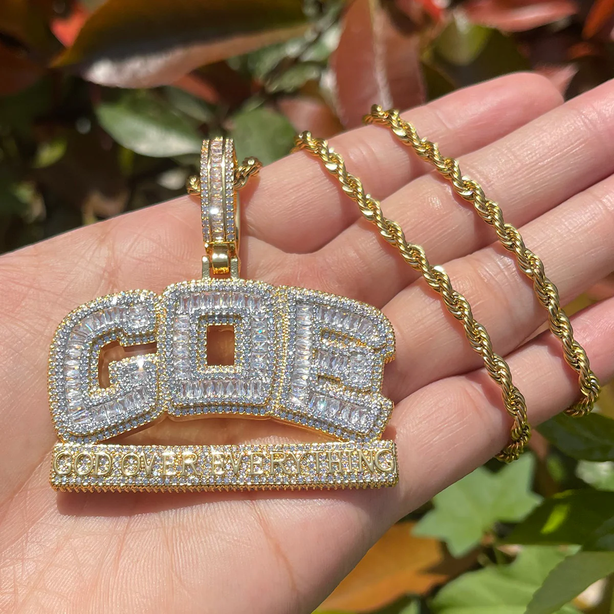GOE God Over Everything Iced Out Diamond Pendant Necklace - Image 9