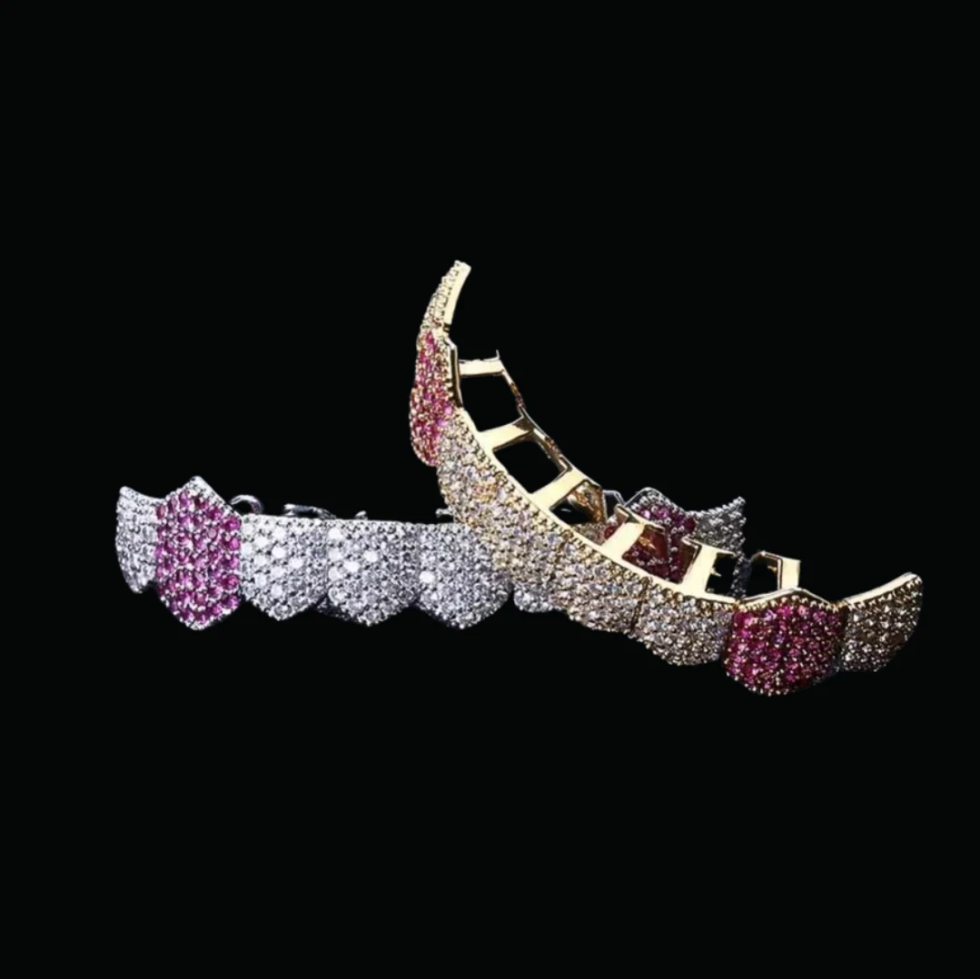 Mix Duo Color Micro Pave Fuchsia Vampire Edition Bottom Grillz