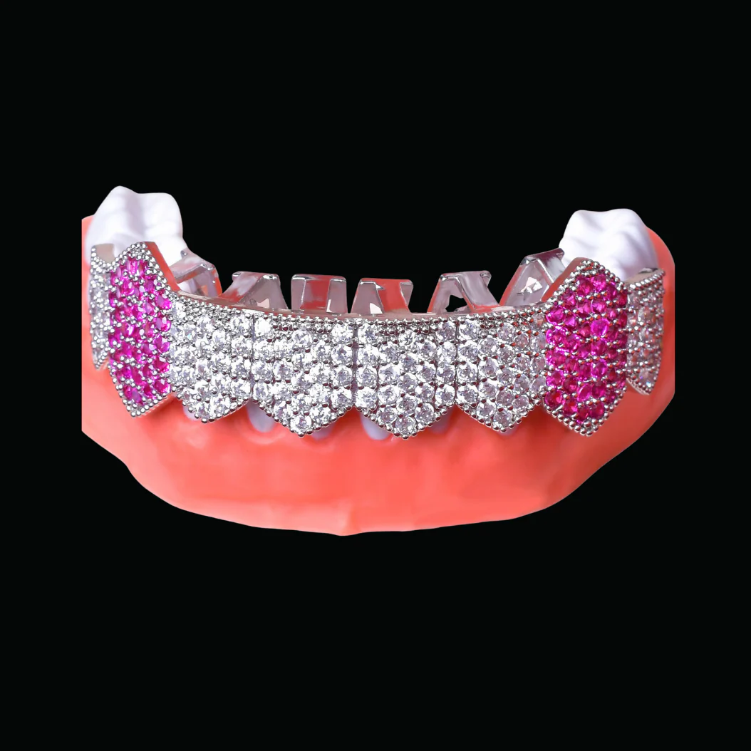 Mix Duo Color Micro Pave Fuchsia Vampire Edition Bottom Grillz - Image 2
