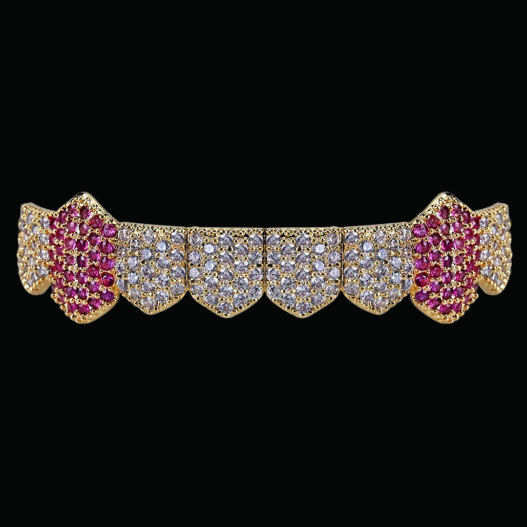 Mix Duo Color Micro Pave Fuchsia Vampire Edition Bottom Grillz - Image 3