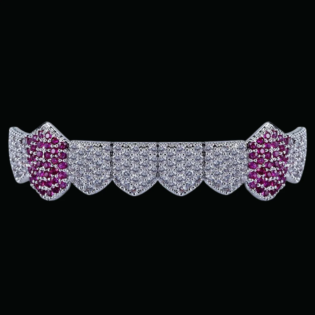 Mix Duo Color Micro Pave Fuchsia Vampire Edition Bottom Grillz - Image 4