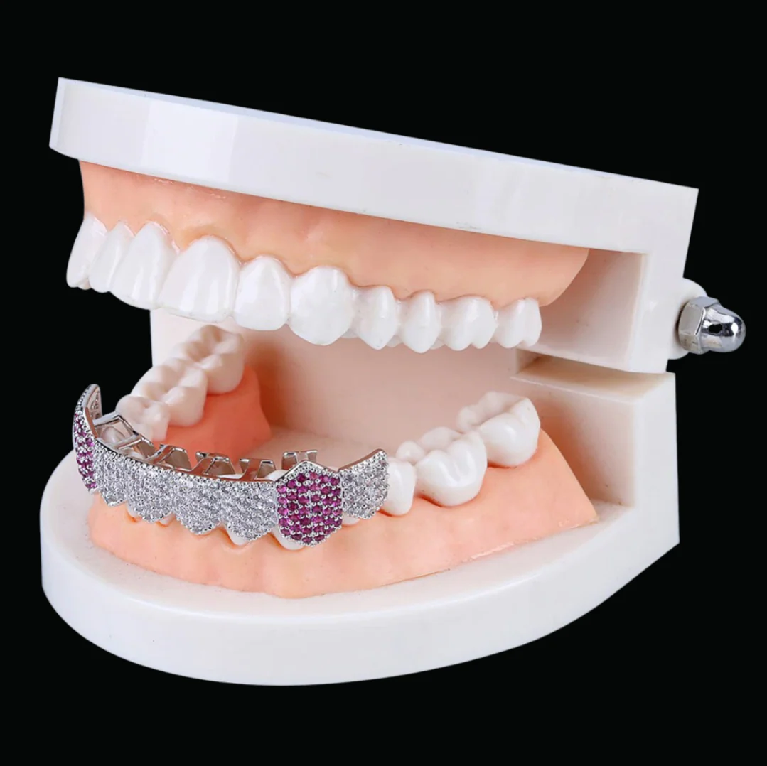 Mix Duo Color Micro Pave Fuchsia Vampire Edition Bottom Grillz - Image 5