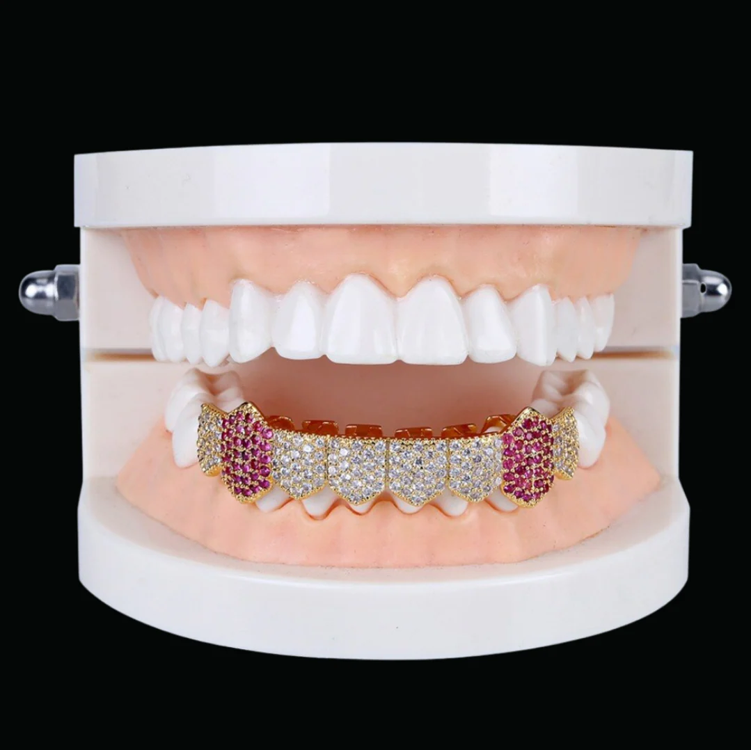 Mix Duo Color Micro Pave Fuchsia Vampire Edition Bottom Grillz - Image 6