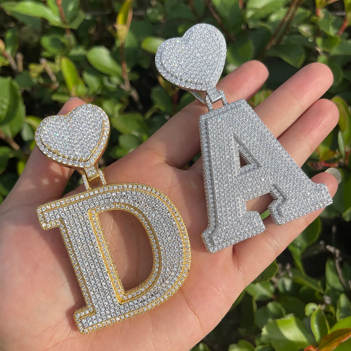 Heart Bail Luxury Drip Font Iced Out Initial Custom Name Necklace Pendant - Image 3