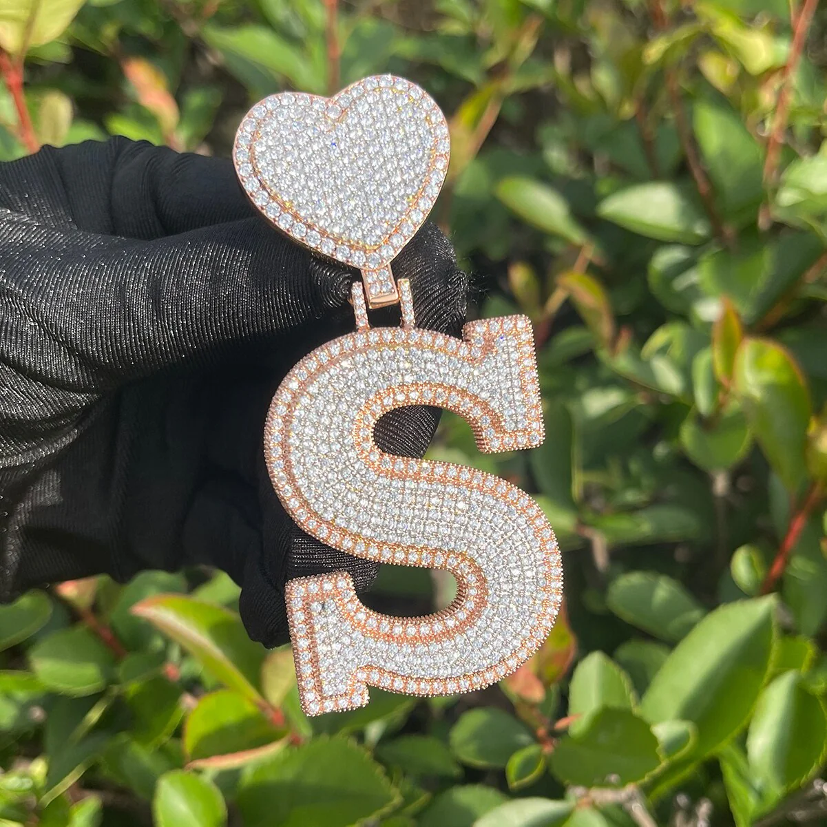 Heart Bail Luxury Drip Font Iced Out Initial Custom Name Necklace Pendant - Image 4