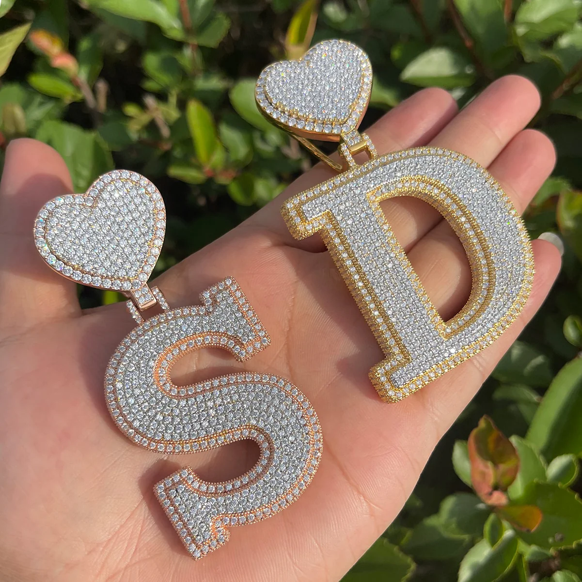 Heart Bail Luxury Drip Font Iced Out Initial Custom Name Necklace Pendant - Image 5