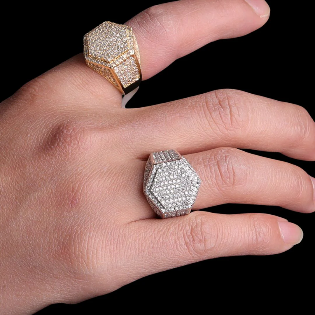 Hexagon Iced Out Diamond Ring - Image 4
