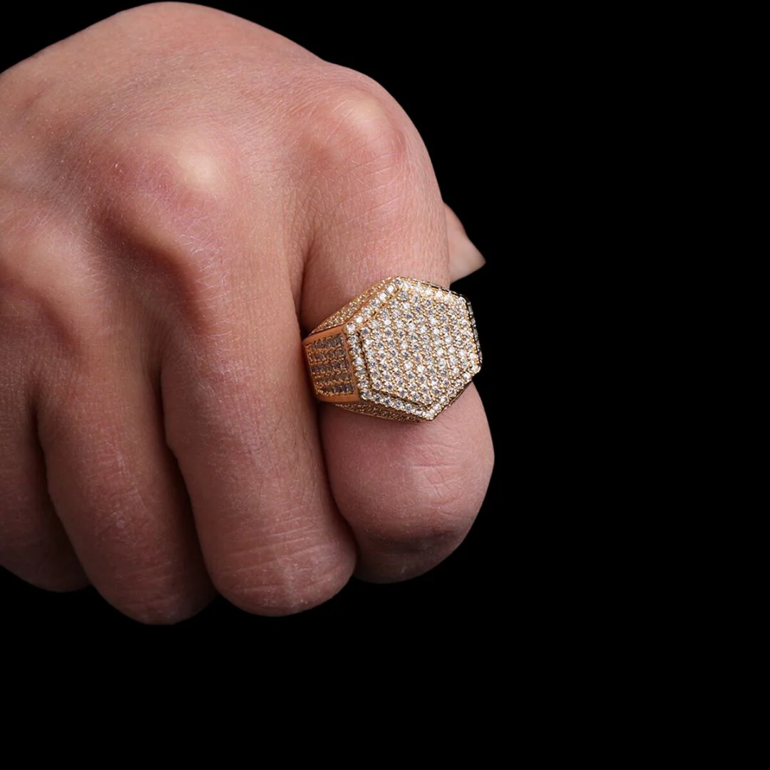 Hexagon Iced Out Diamond Ring - Image 5