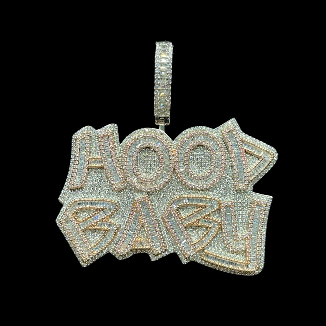 Hood Baby Duo Color Iced Out Letter Diamond Pendant Necklace - Image 3