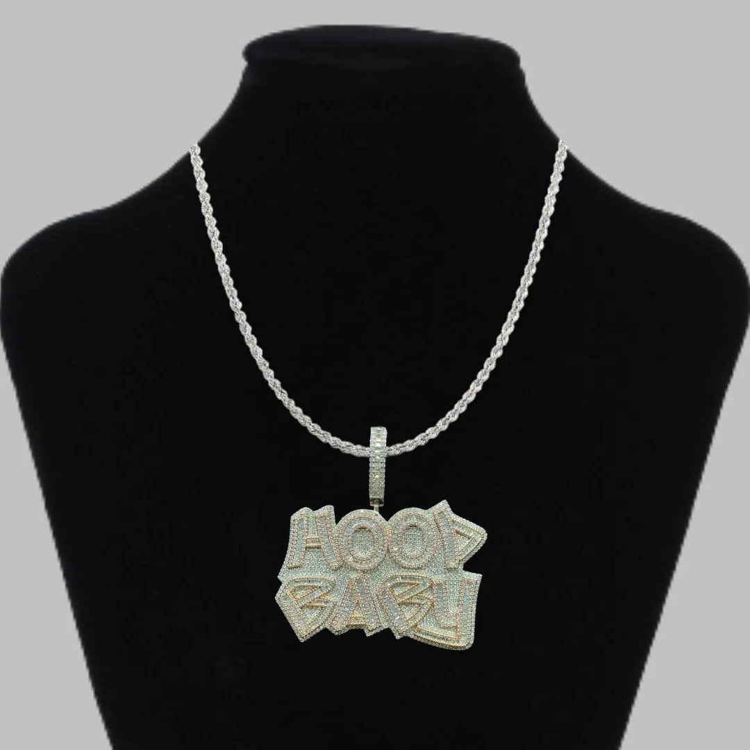 Hood Baby Duo Color Iced Out Letter Diamond Pendant Necklace - Image 4