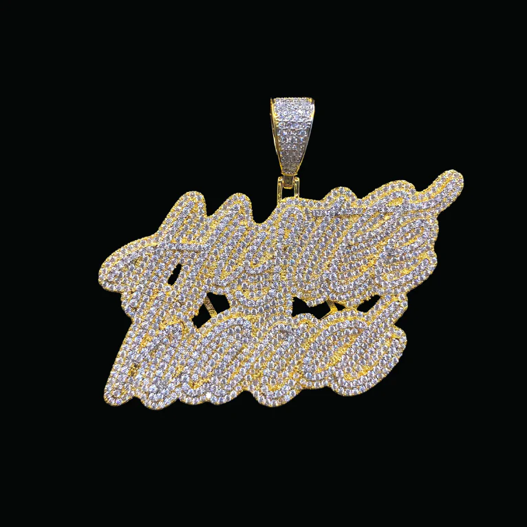 Hustle Hard Iced Out Letter Diamond Pendant Necklace - Image 3
