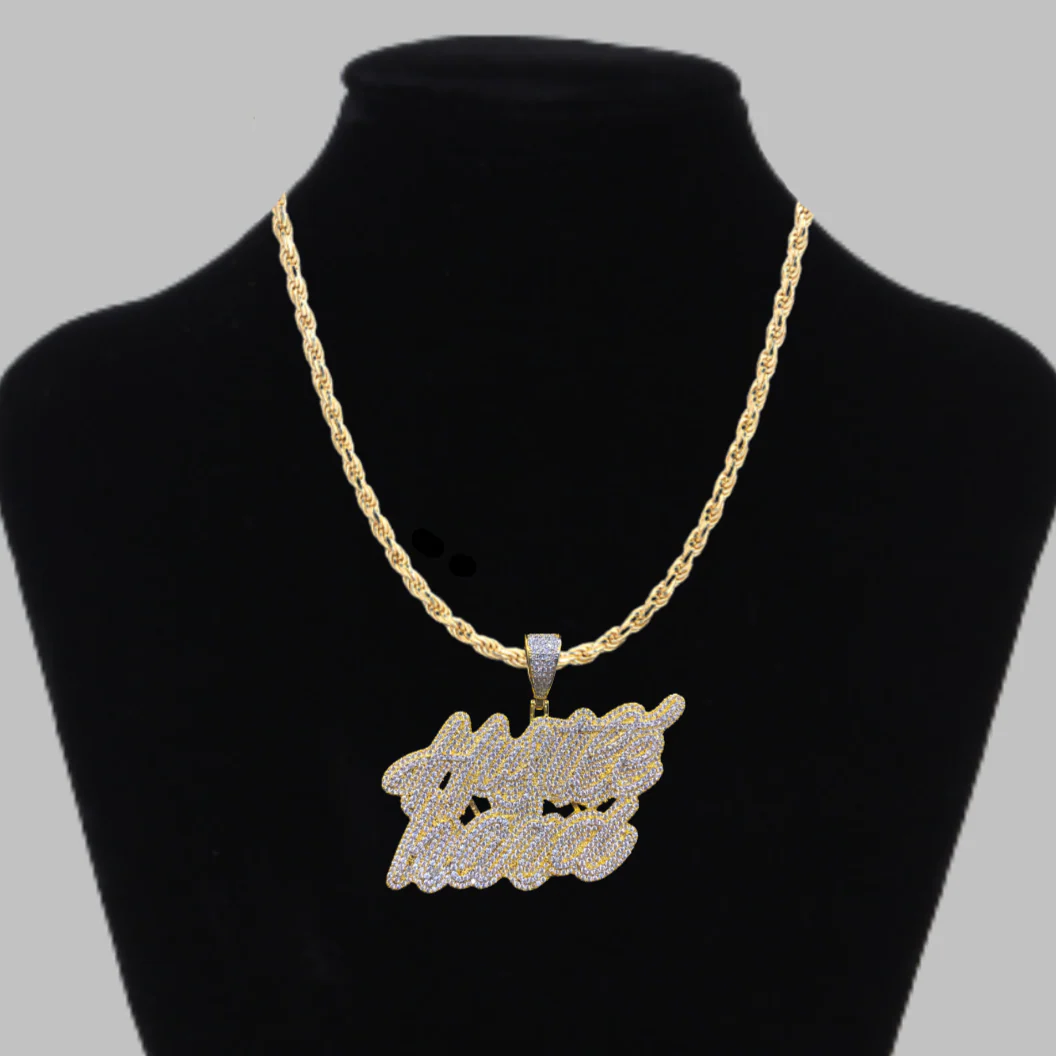 Hustle Hard Iced Out Letter Diamond Pendant Necklace - Image 4
