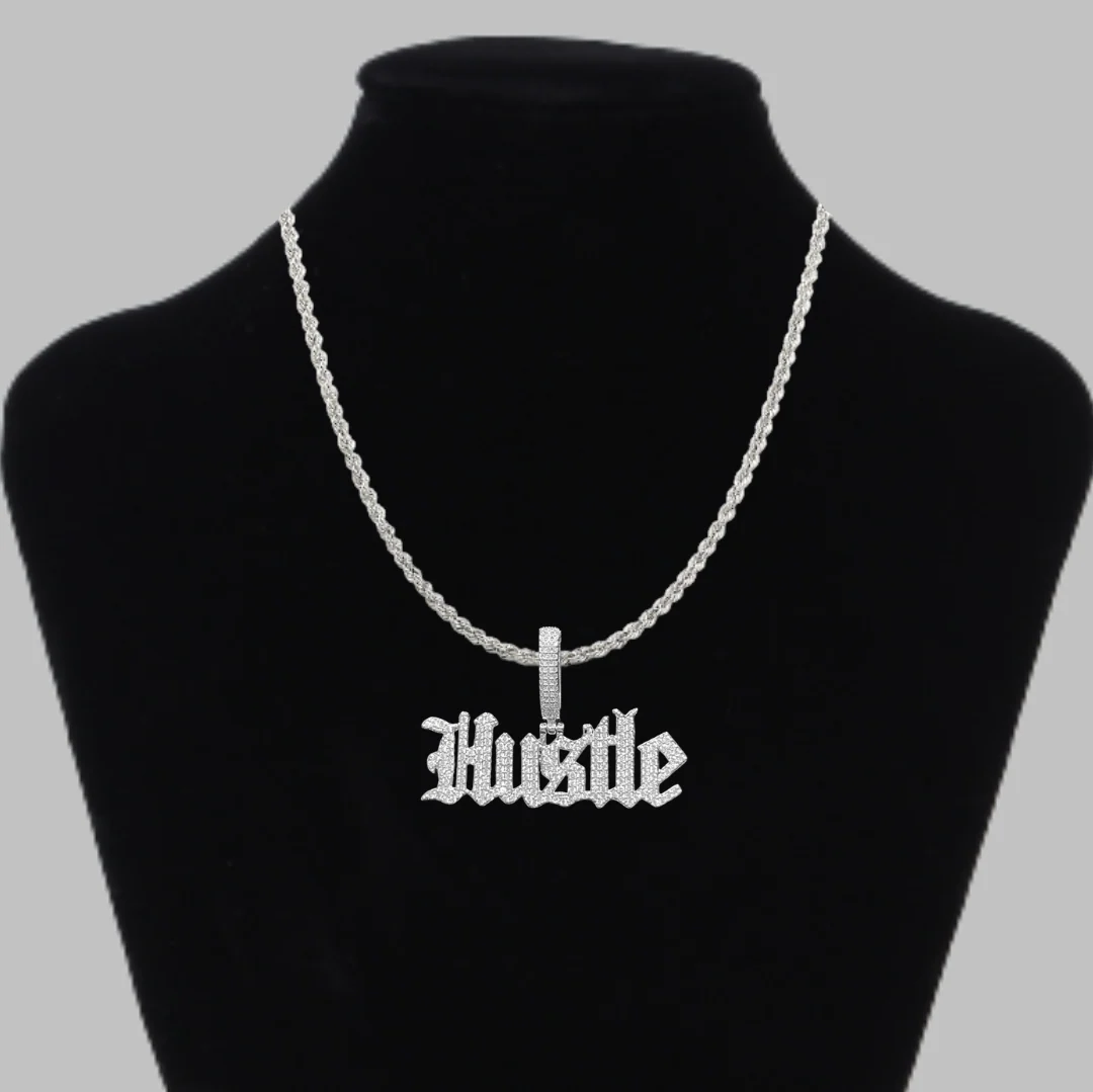 Hustle Iced Out Letter Diamond Pendant Necklace - Image 2