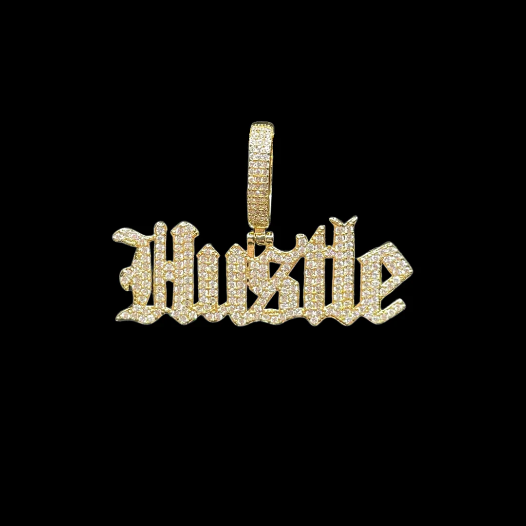 Hustle Iced Out Letter Diamond Pendant Necklace - Image 3