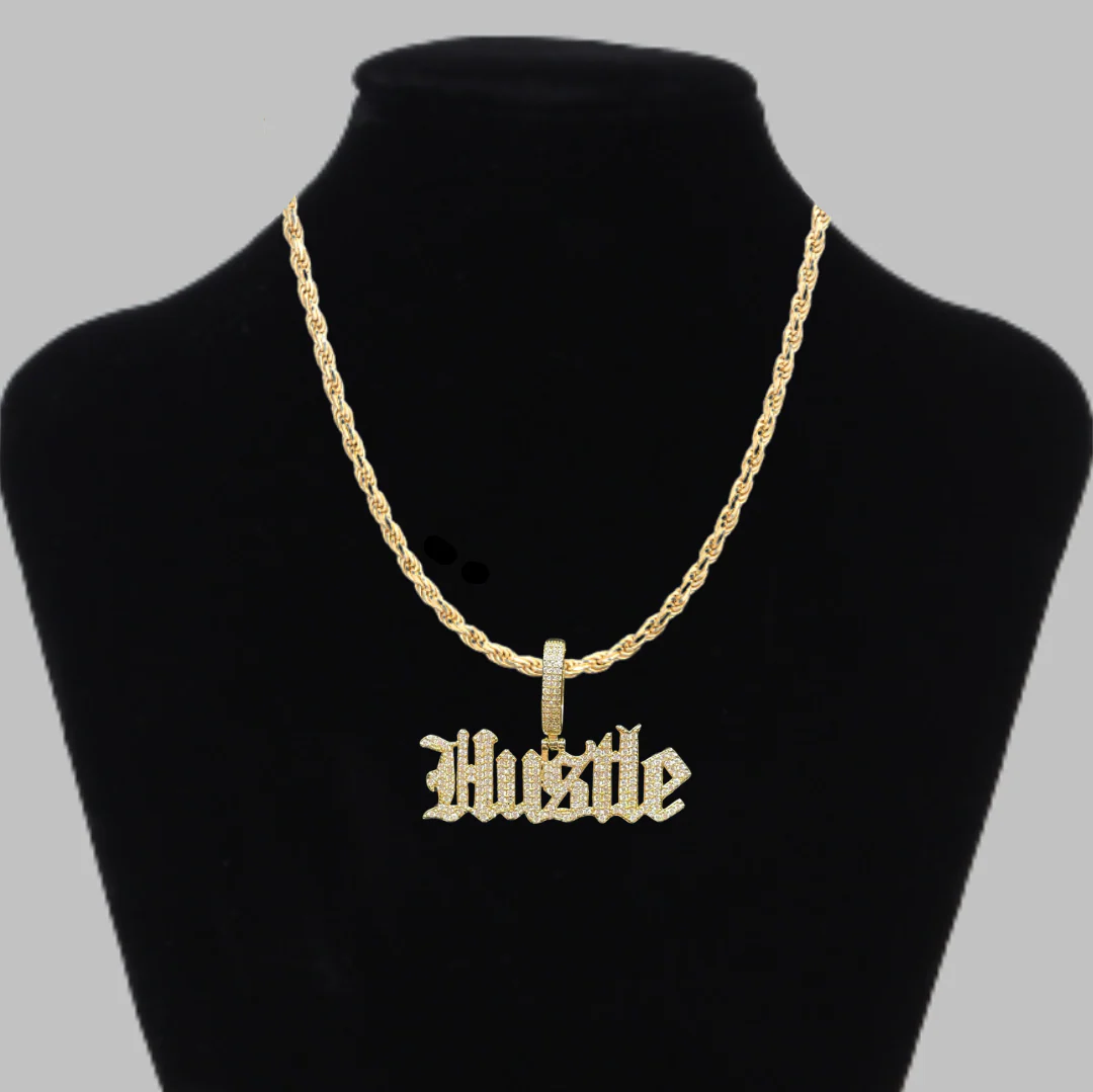 Hustle Iced Out Letter Diamond Pendant Necklace - Image 4