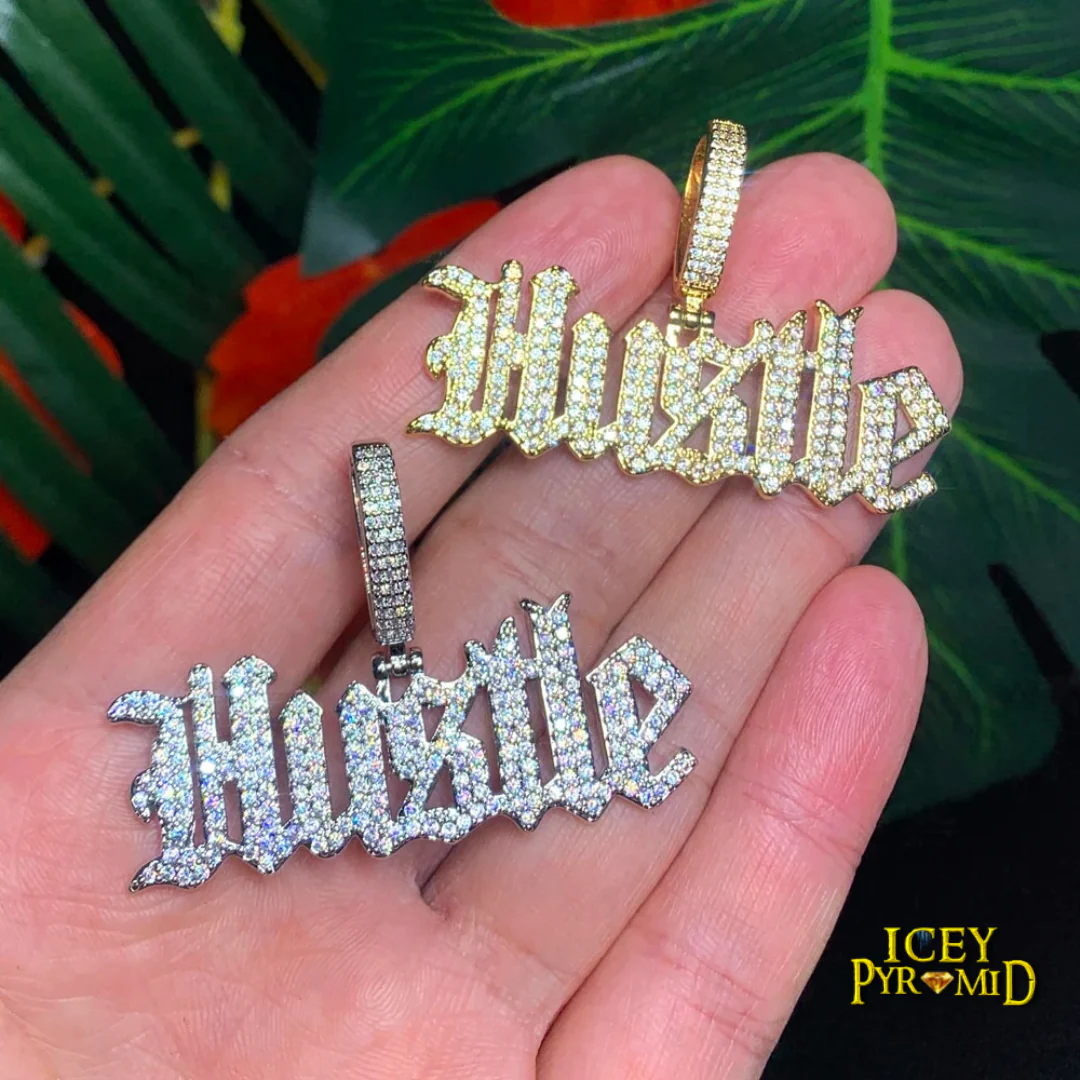 Hustle Iced Out Letter Diamond Pendant Necklace - Image 6