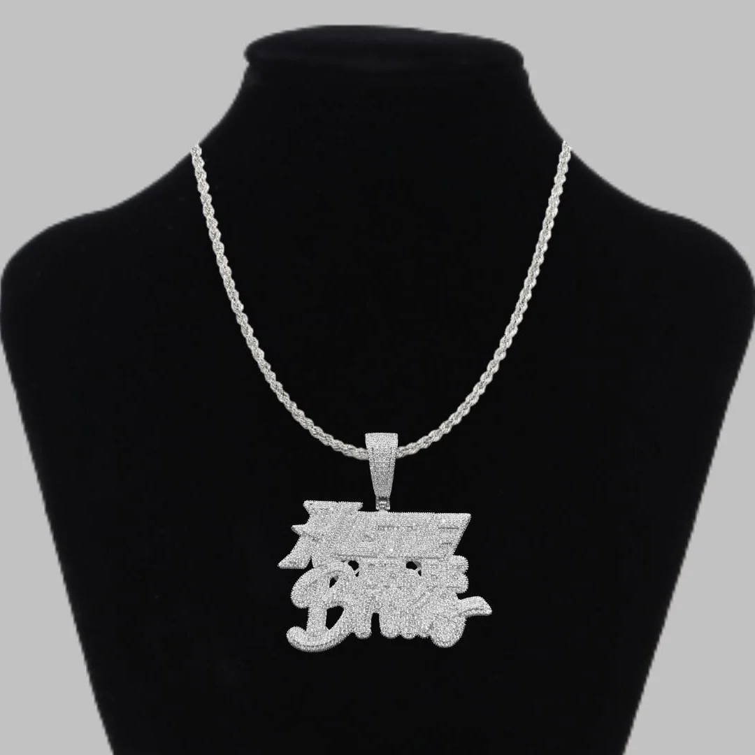 Hustle Or Be Broke Iced Out Letter Diamond Pendant Necklace - Image 2