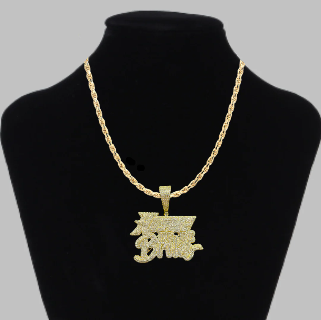 Hustle Or Be Broke Iced Out Letter Diamond Pendant Necklace - Image 4