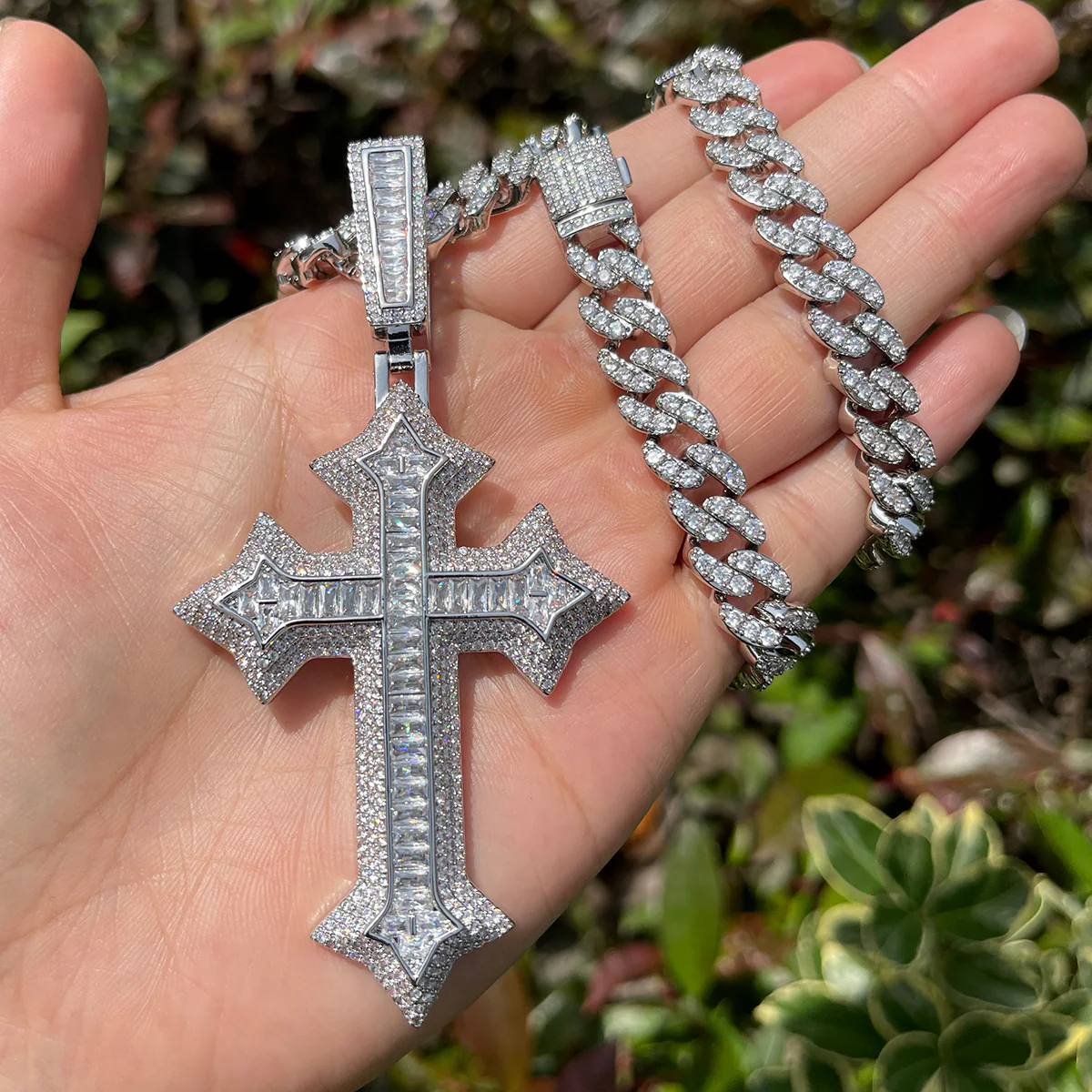 Eternal Ice Cross Iced Out Diamond Pendant Necklace - Image 2
