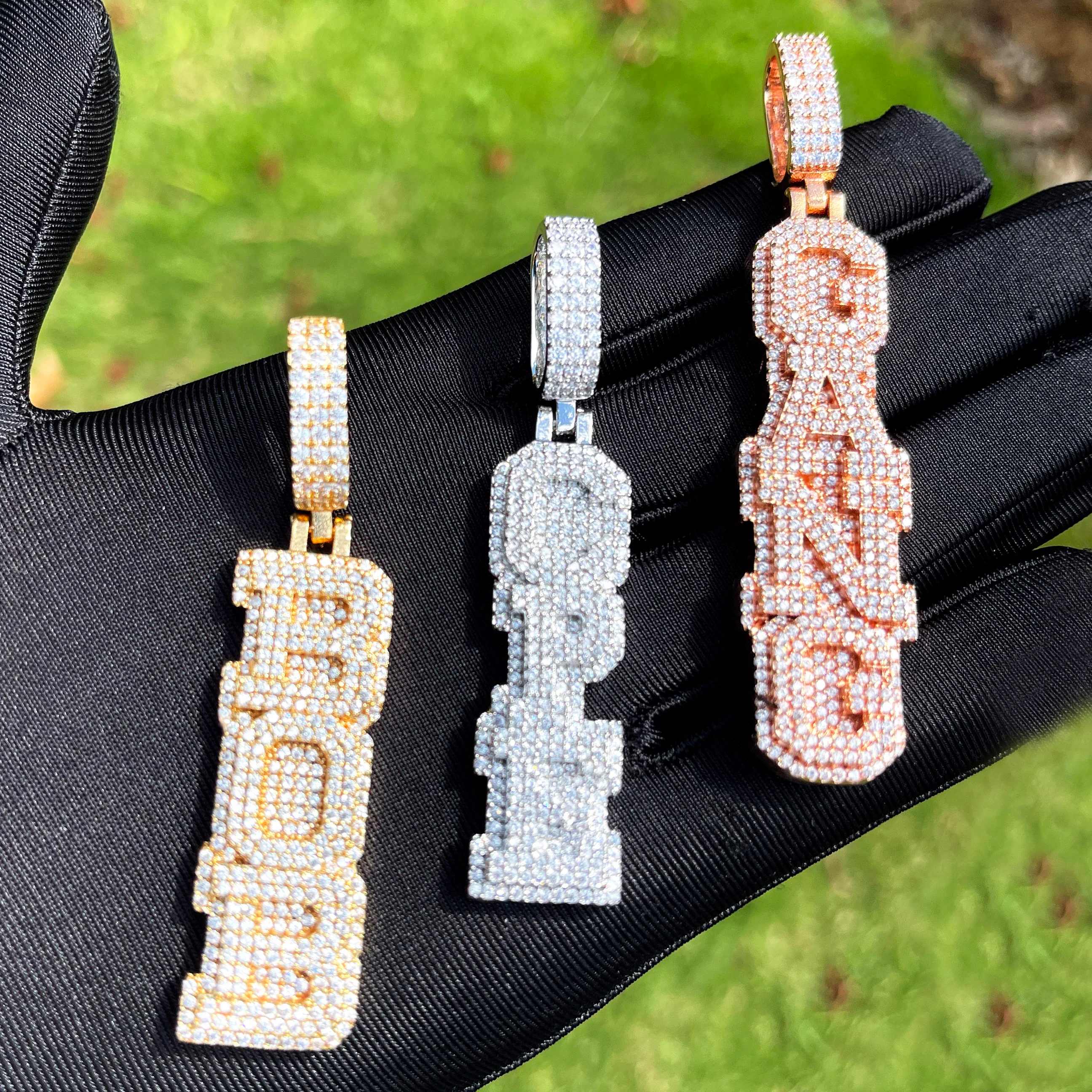 Stacked Letters Iced Out Personalized Custom Name Necklace Pendant - Image 11