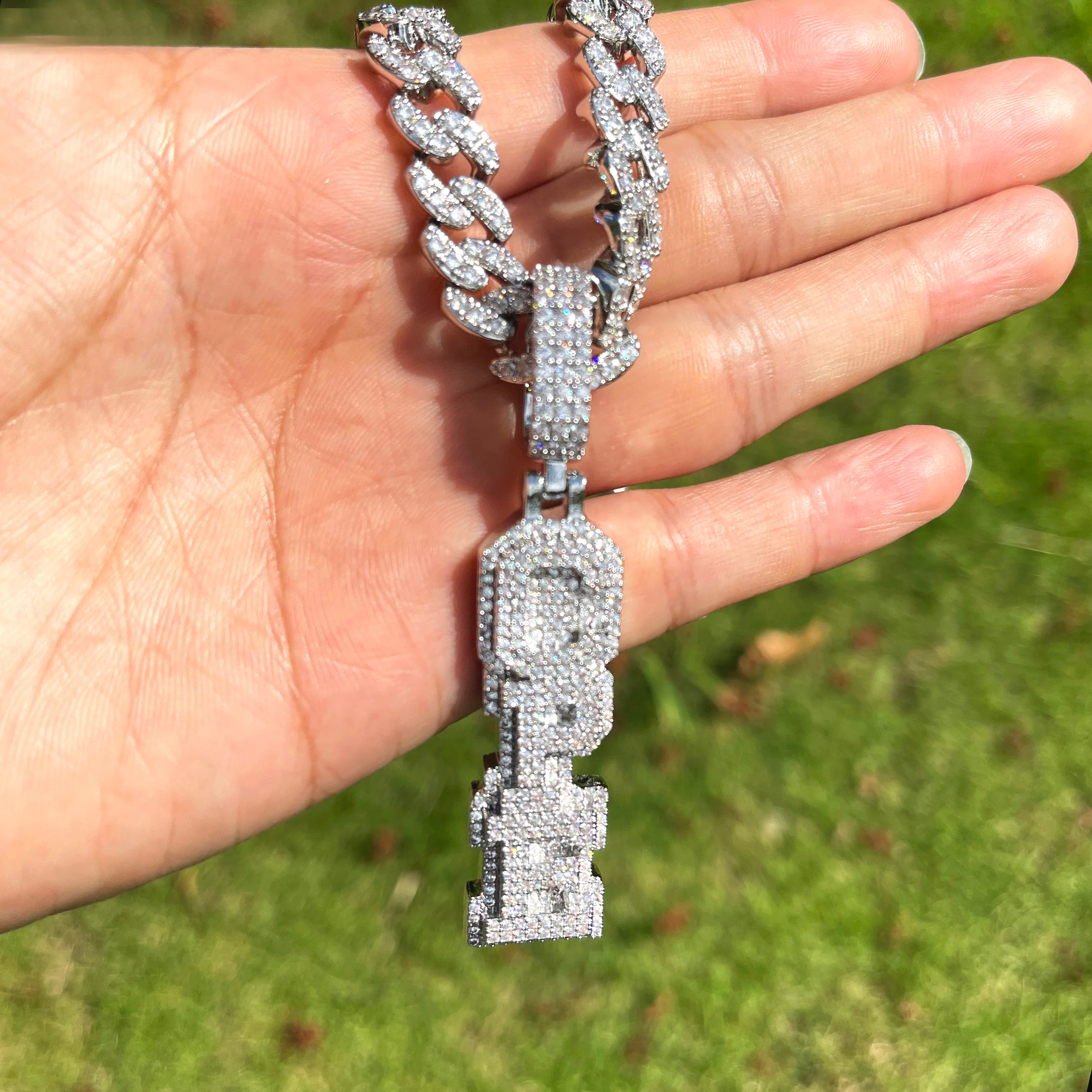 Stacked Letters Iced Out Personalized Custom Name Necklace Pendant - Image 2