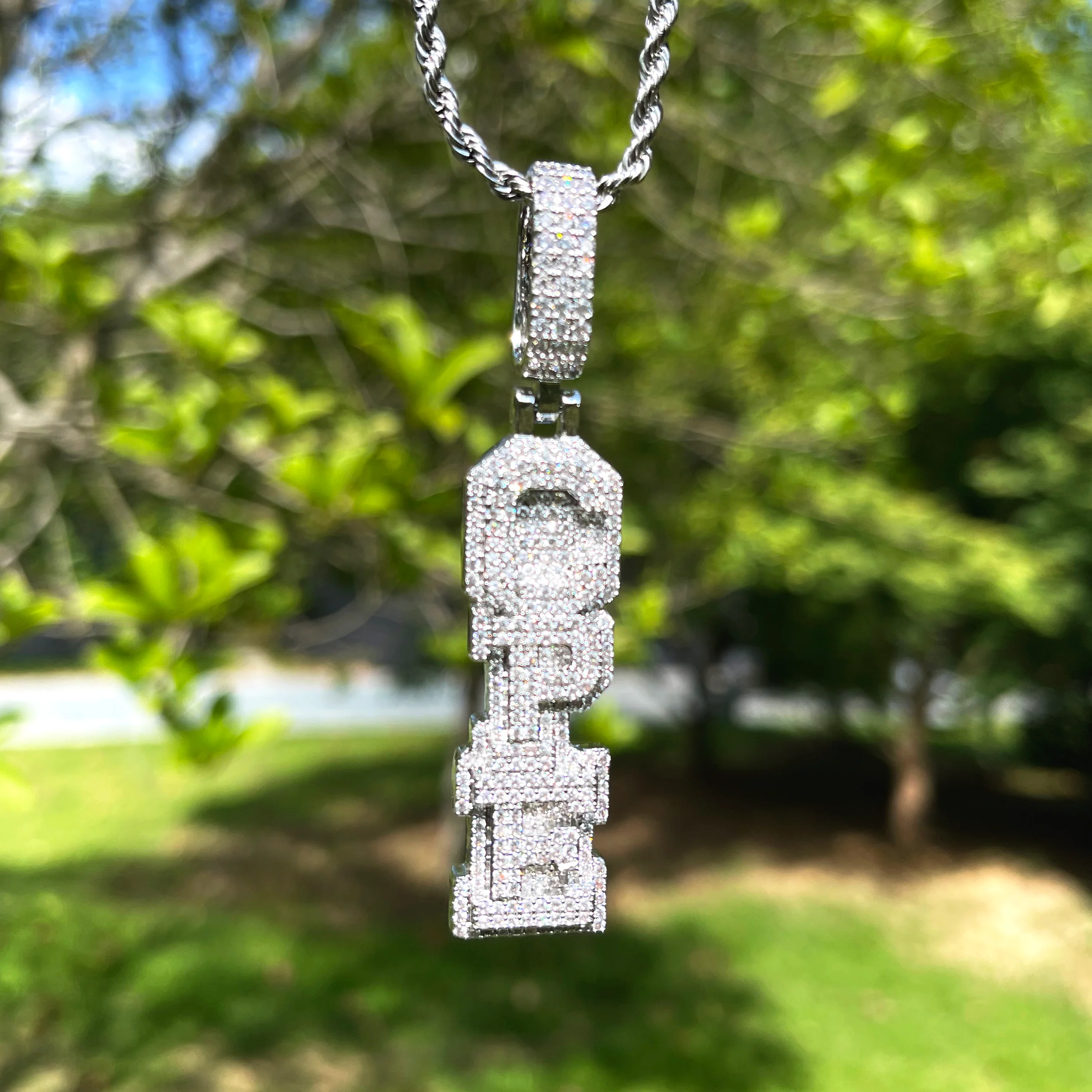 Stacked Letters Iced Out Personalized Custom Name Necklace Pendant - Image 3