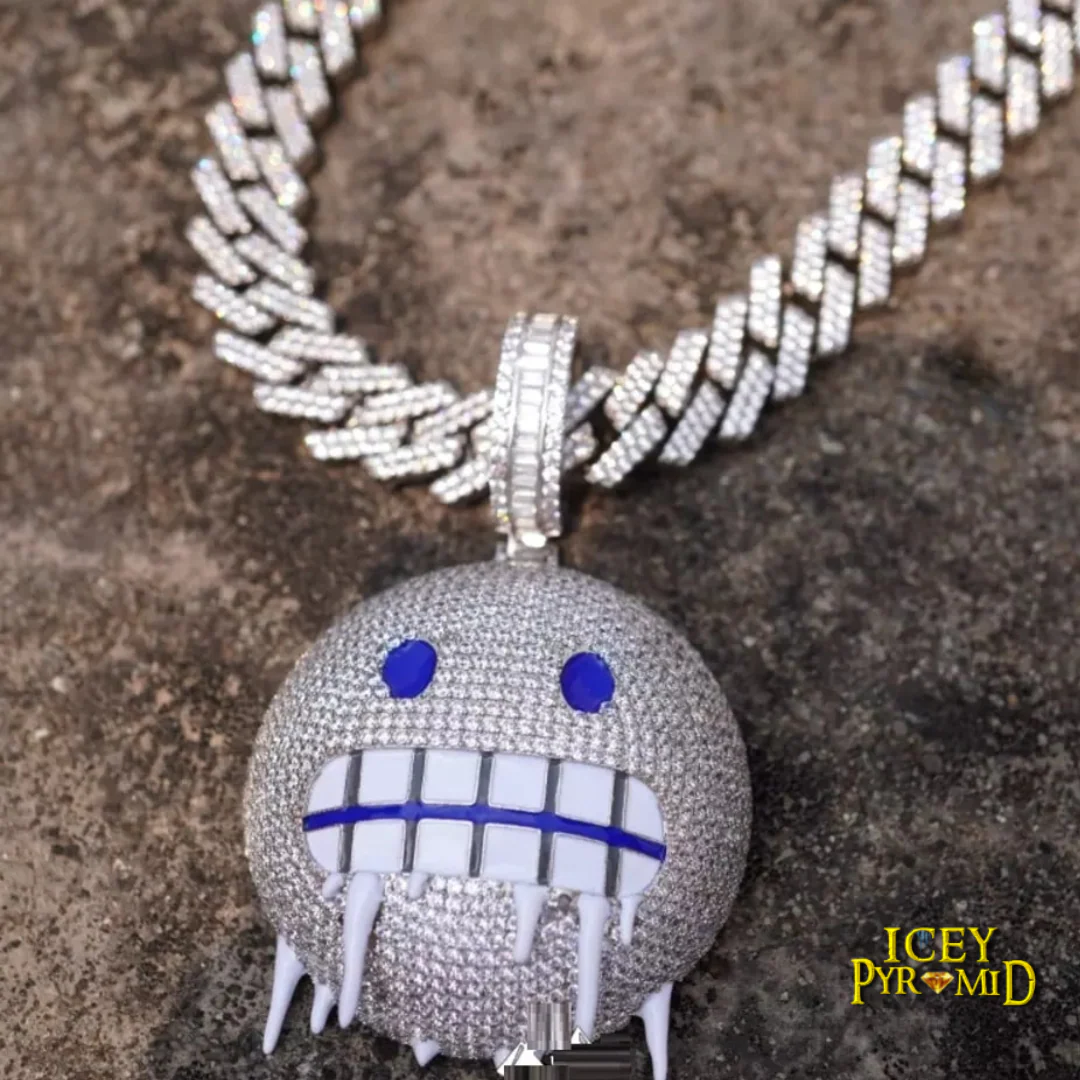 Iceman Blue Eyed Drippy Mouth Iced Out Diamond Pendant Necklace - Image 3