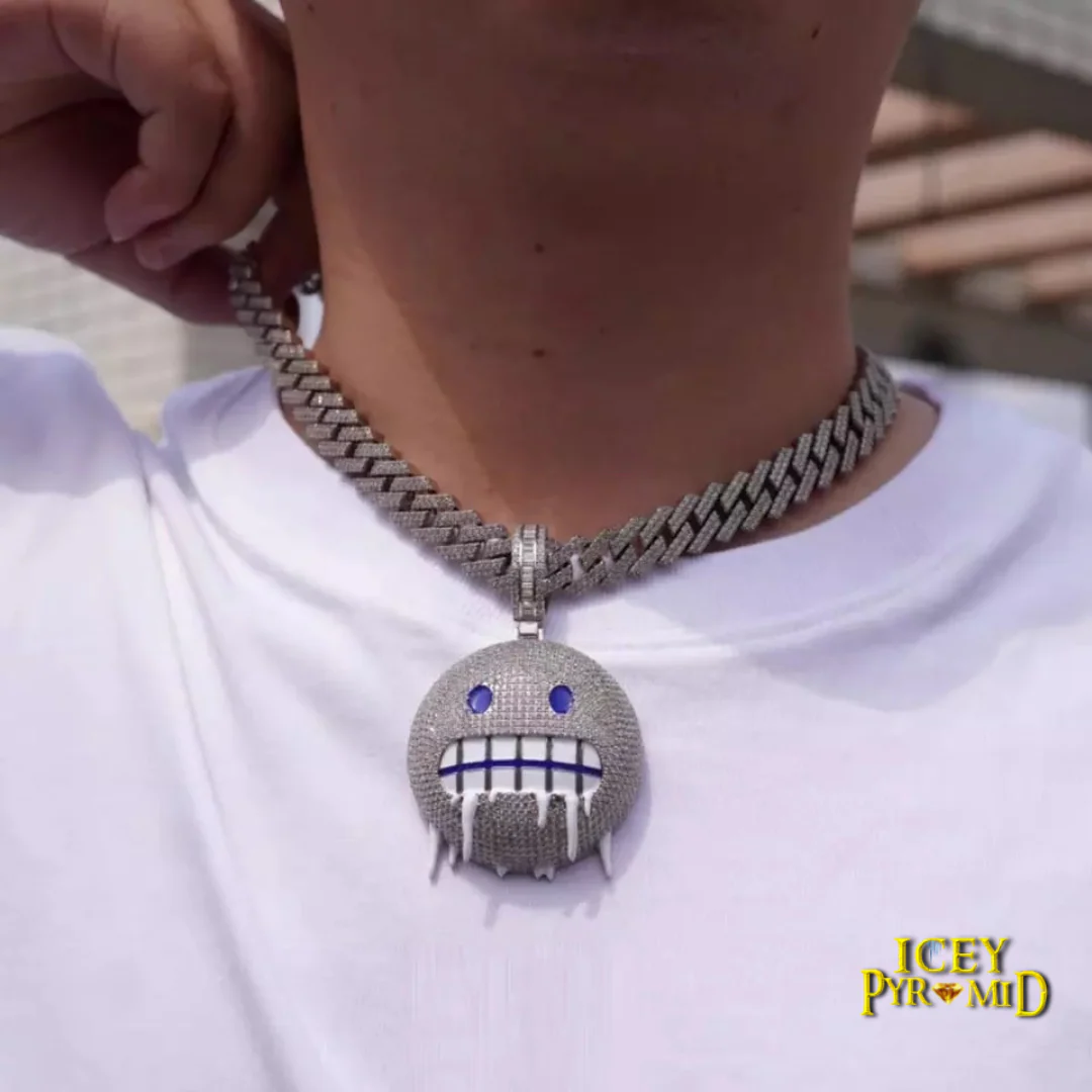 Iceman Blue Eyed Drippy Mouth Iced Out Diamond Pendant Necklace - Image 4