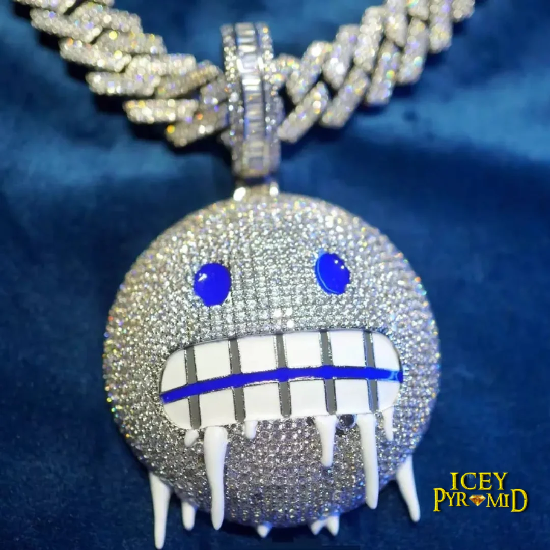 Iceman Blue Eyed Drippy Mouth Iced Out Diamond Pendant Necklace - Image 5
