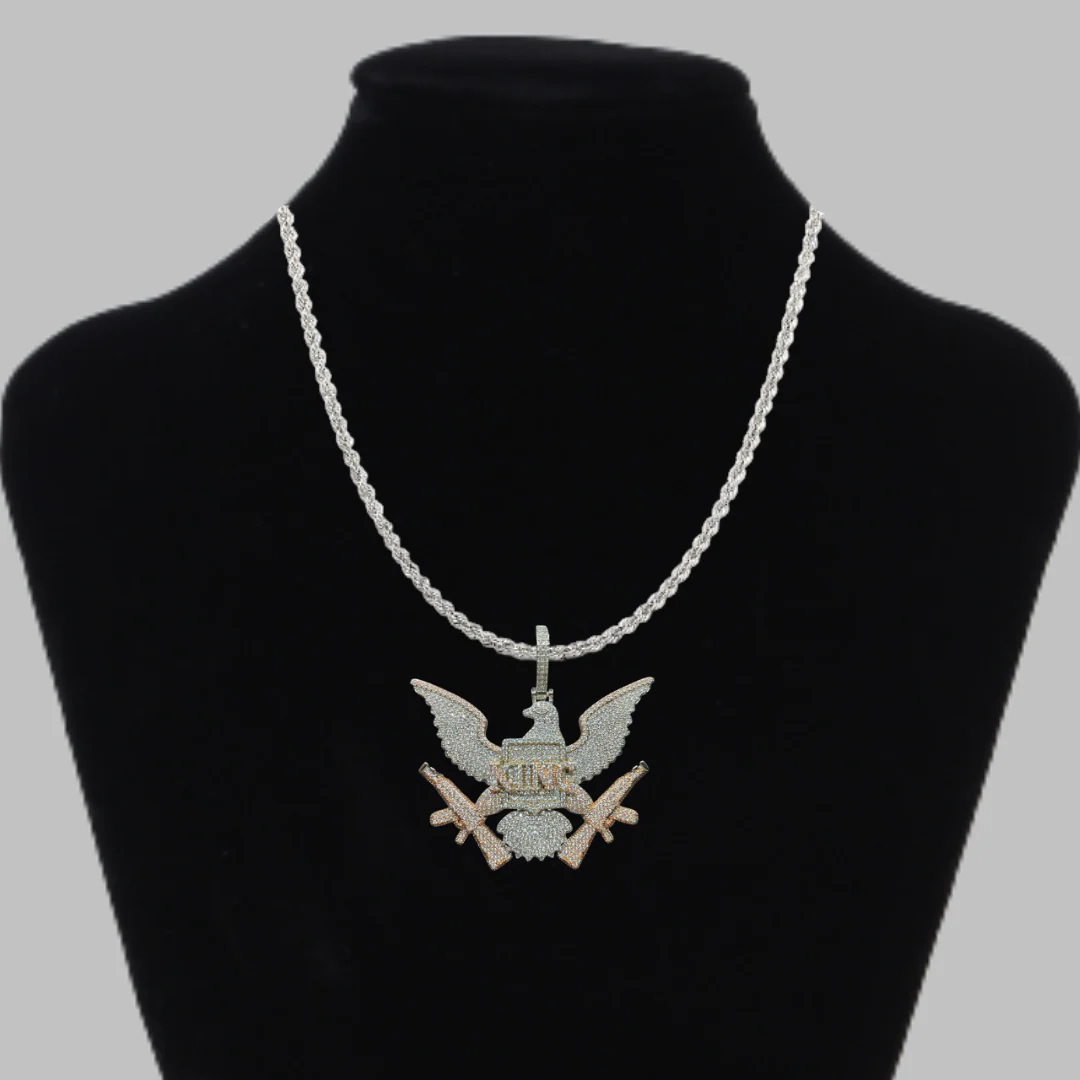 King on Bald Eagle with AKs Iced Out Letter Diamond Pendant Necklace - Image 2