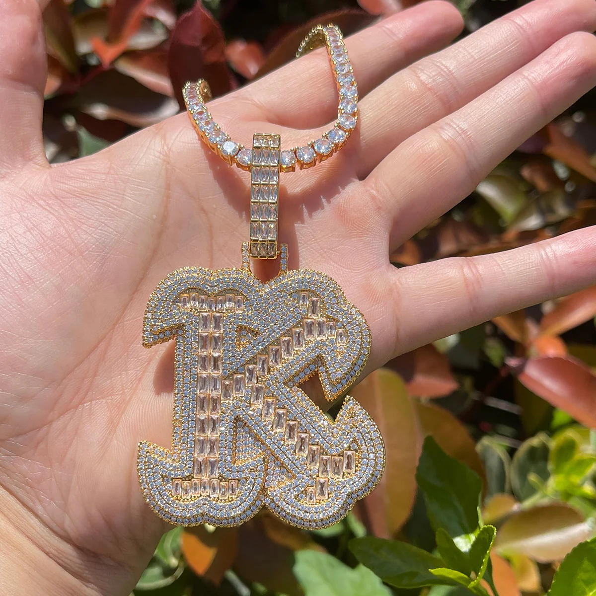 King Style Baguette Bail Iced Out Initial Custom Name Necklace Pendant - Image 5