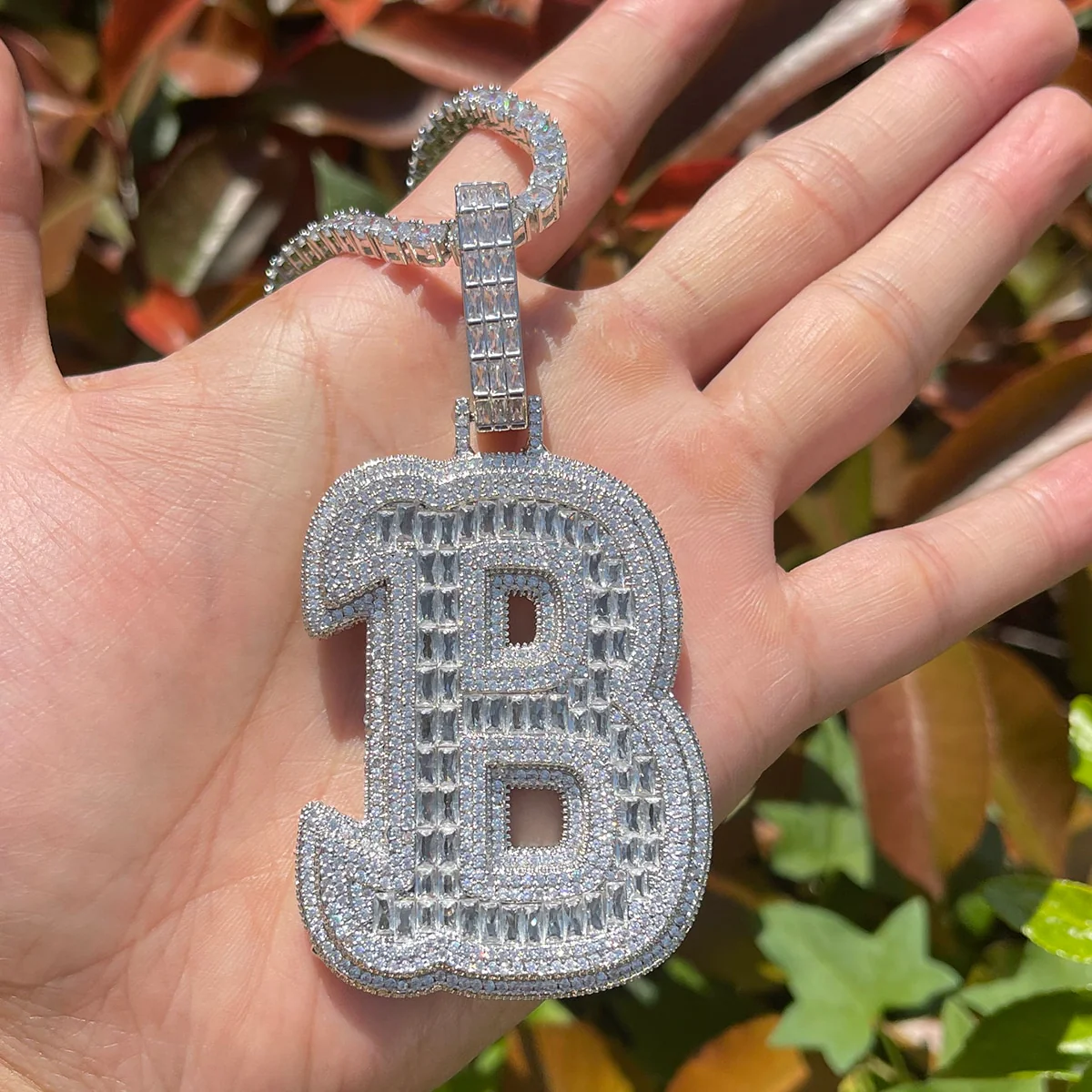 King Style Baguette Bail Iced Out Initial Custom Name Necklace Pendant - Image 7