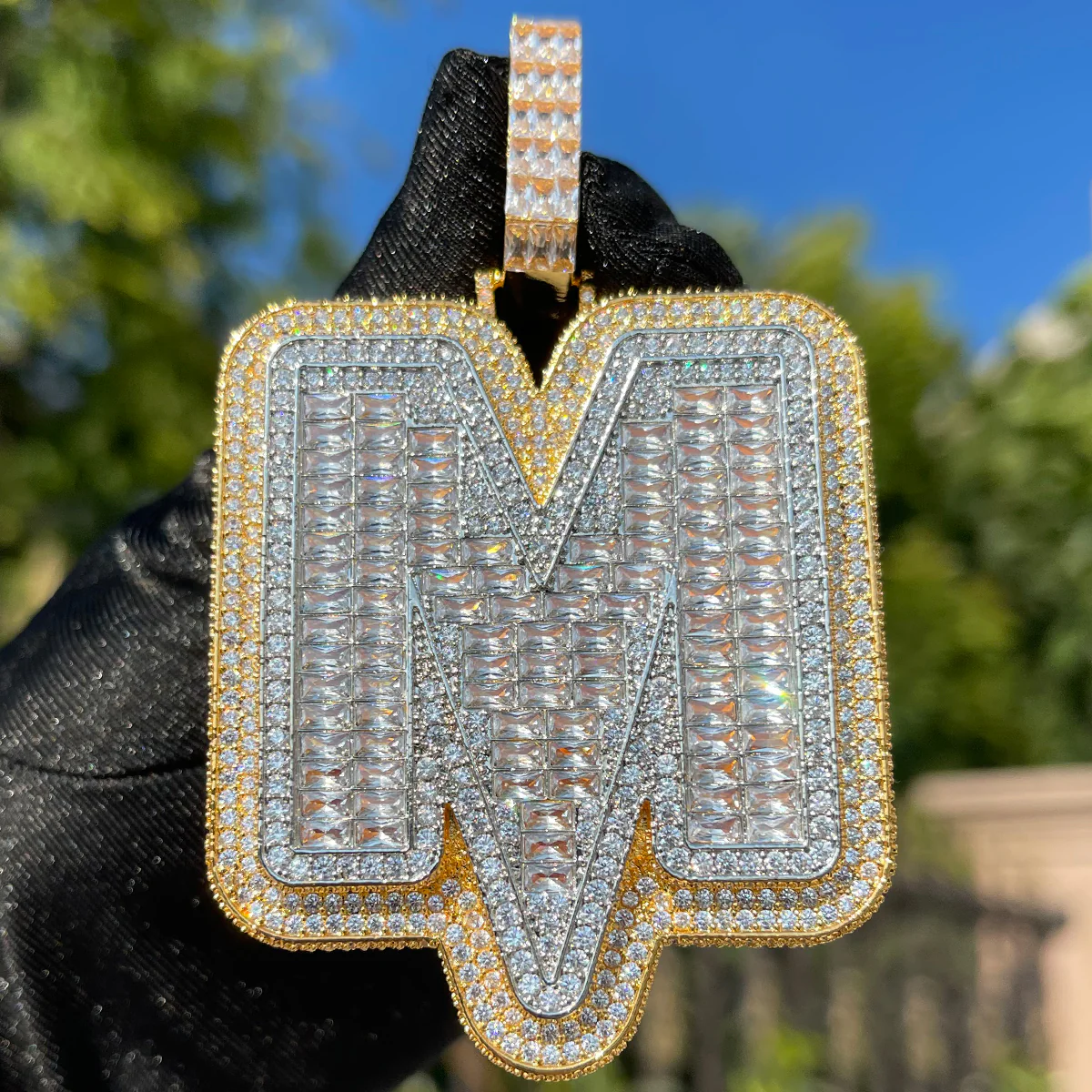 Lightning Iced Out Initial Custom Name Necklace Pendant