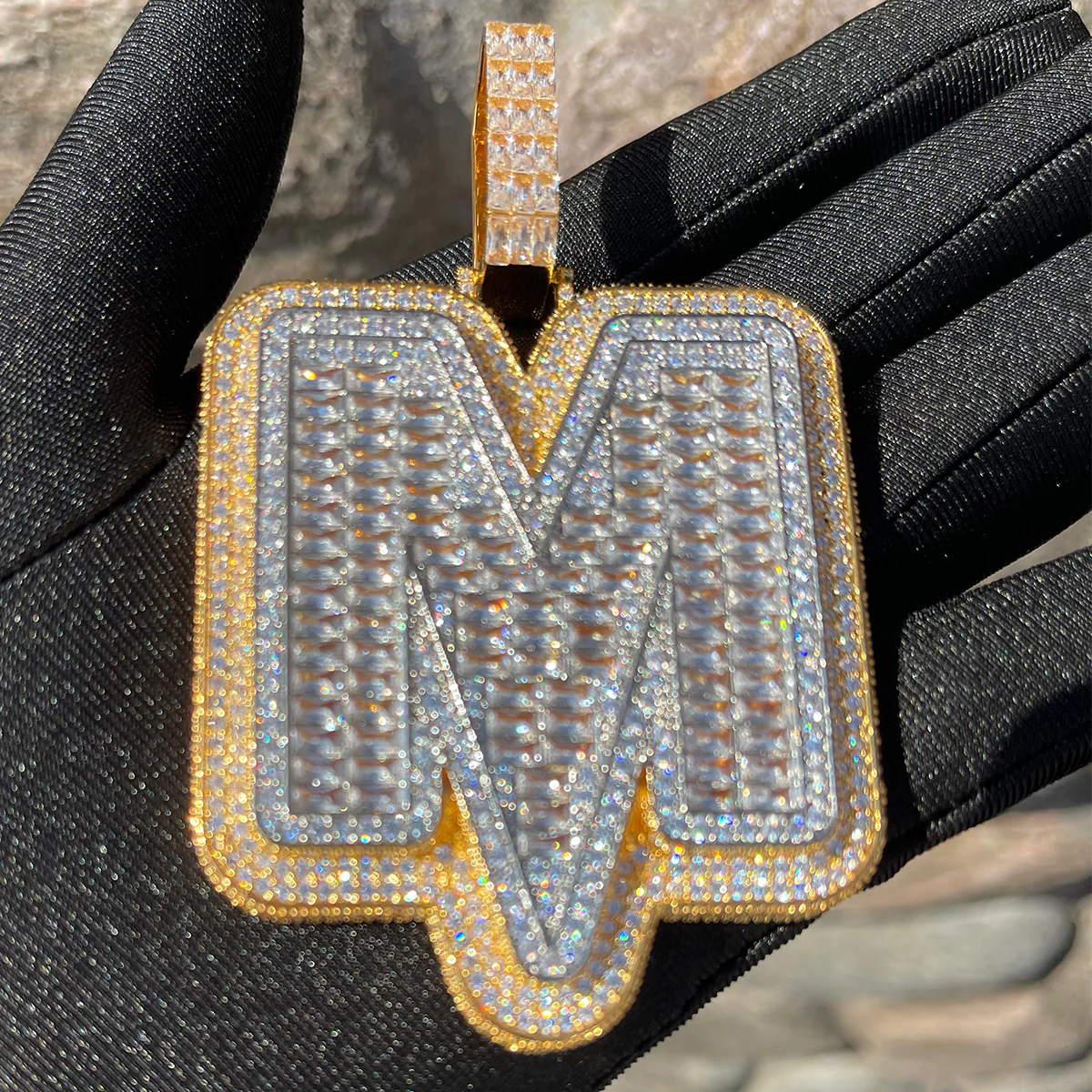 Lightning Iced Out Initial Custom Name Necklace Pendant - Image 3