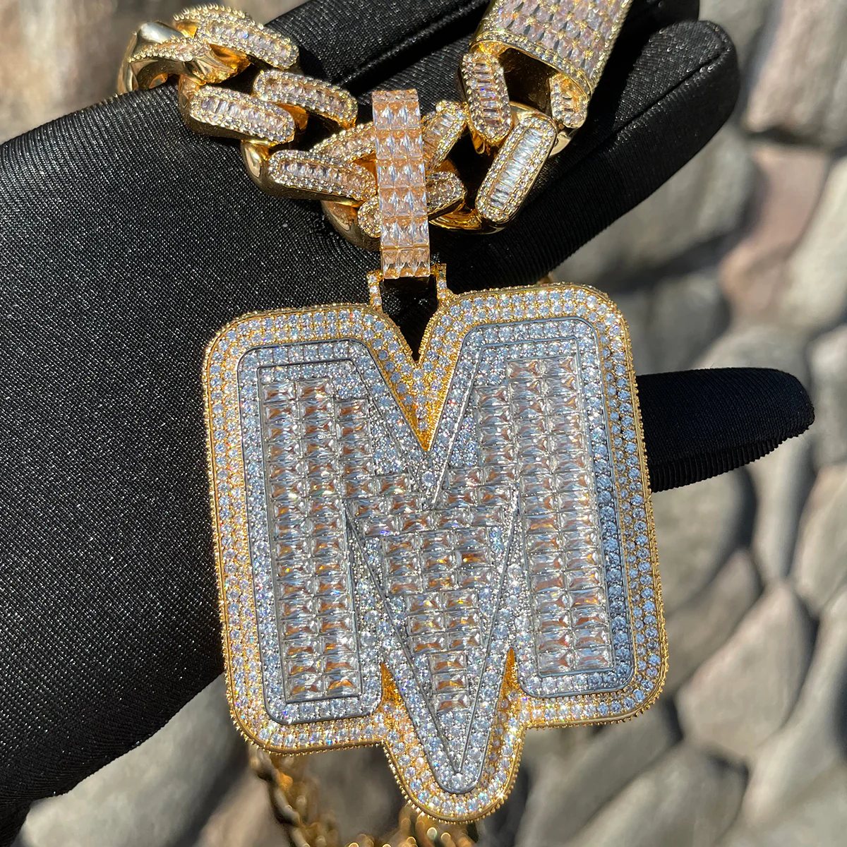 Lightning Iced Out Initial Custom Name Necklace Pendant - Image 8