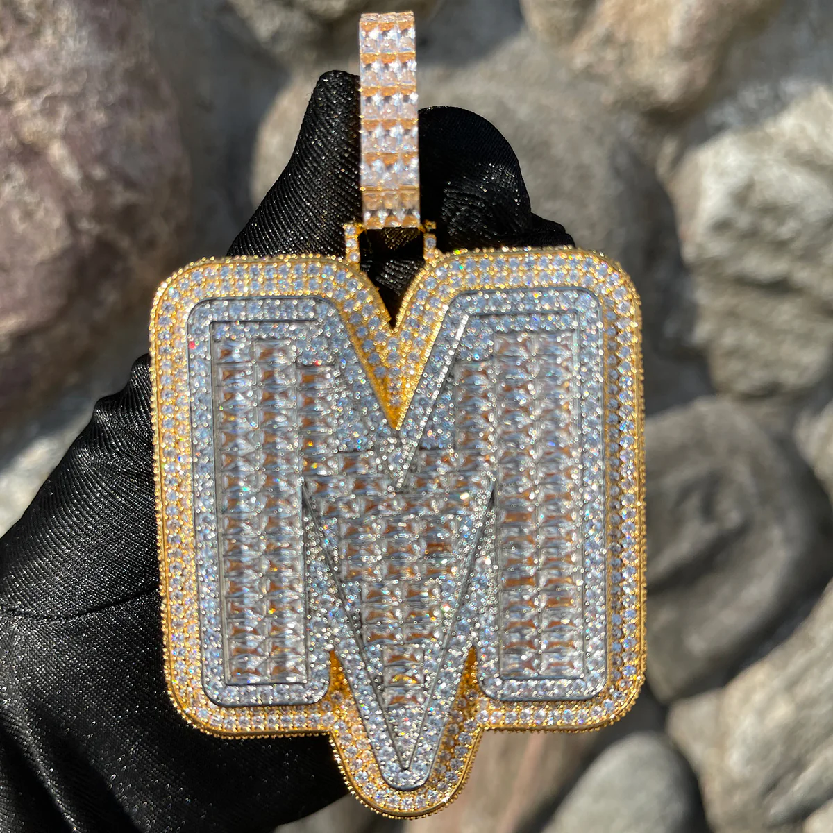 Lightning Iced Out Initial Custom Name Necklace Pendant - Image 9