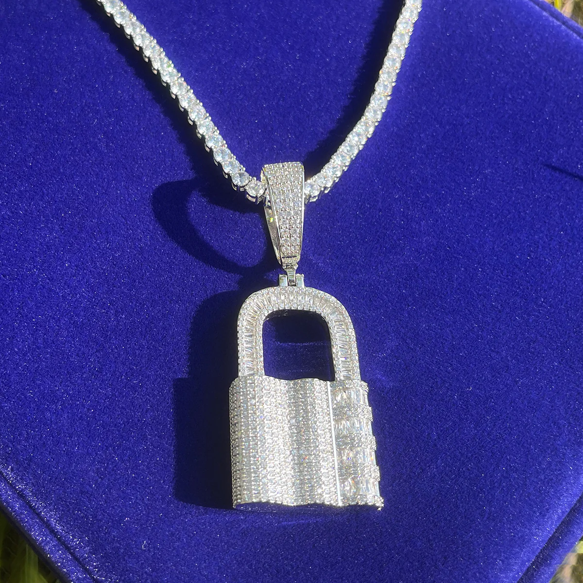 Lock Iced Out Diamond Pendant Necklace - Image 2