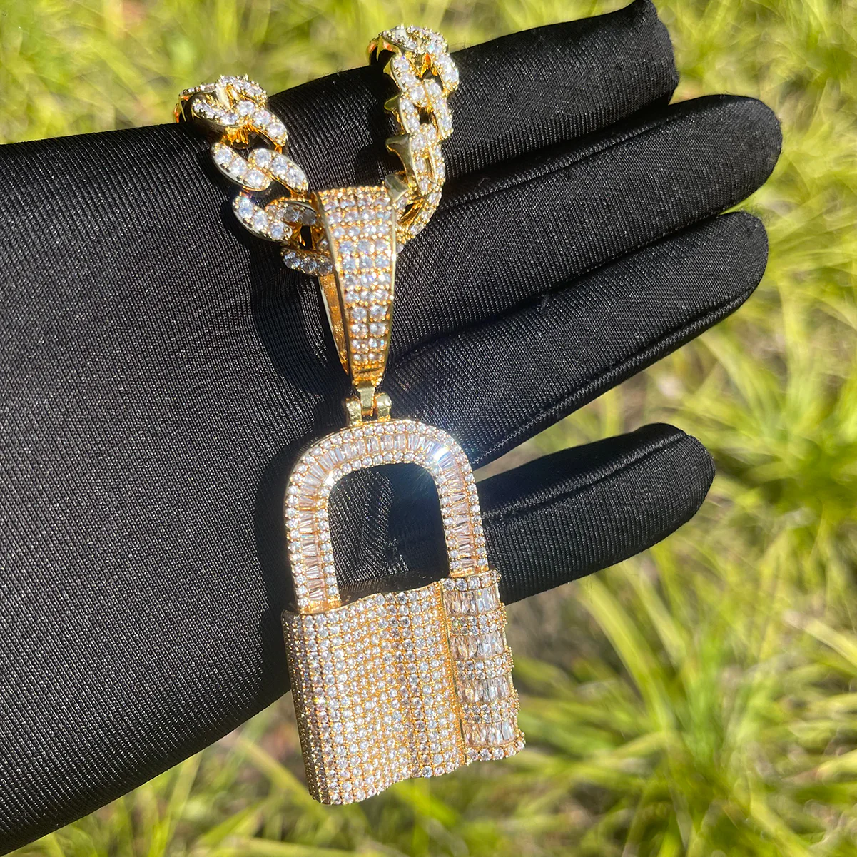 Lock Iced Out Diamond Pendant Necklace - Image 3