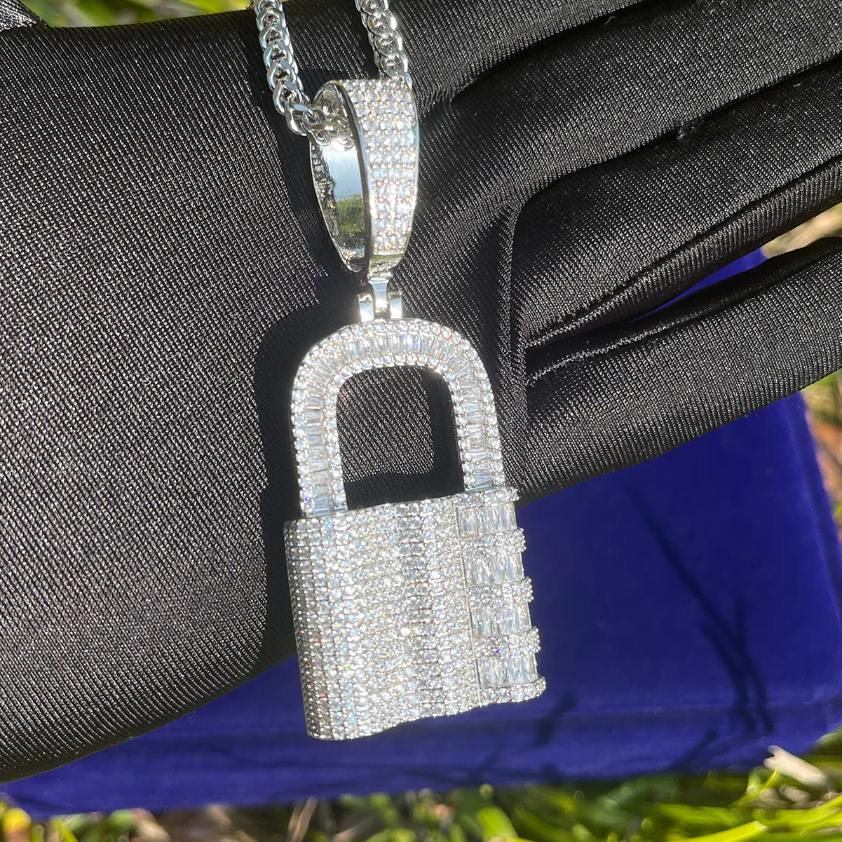 Lock Iced Out Diamond Pendant Necklace - Image 4