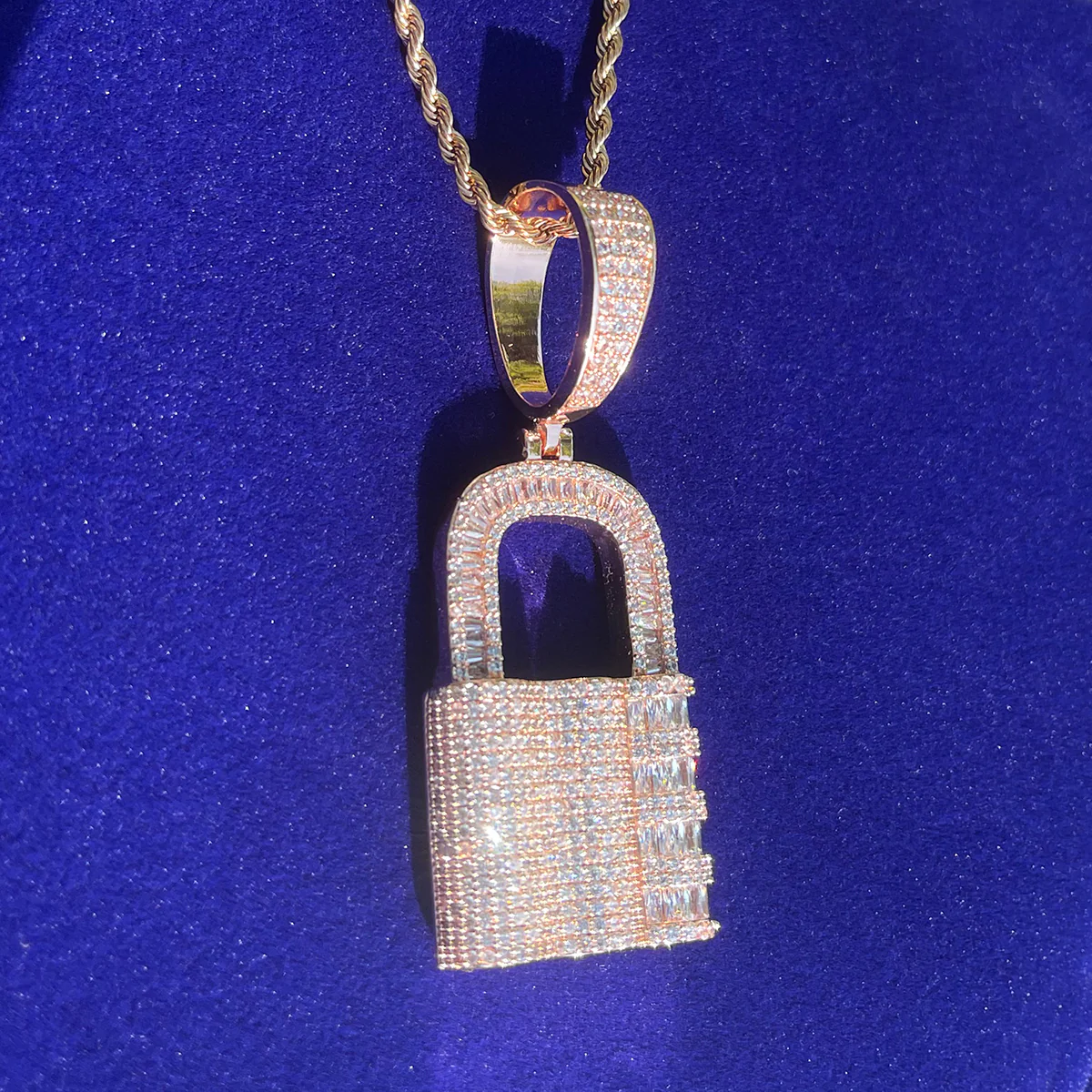 Lock Iced Out Diamond Pendant Necklace - Image 6