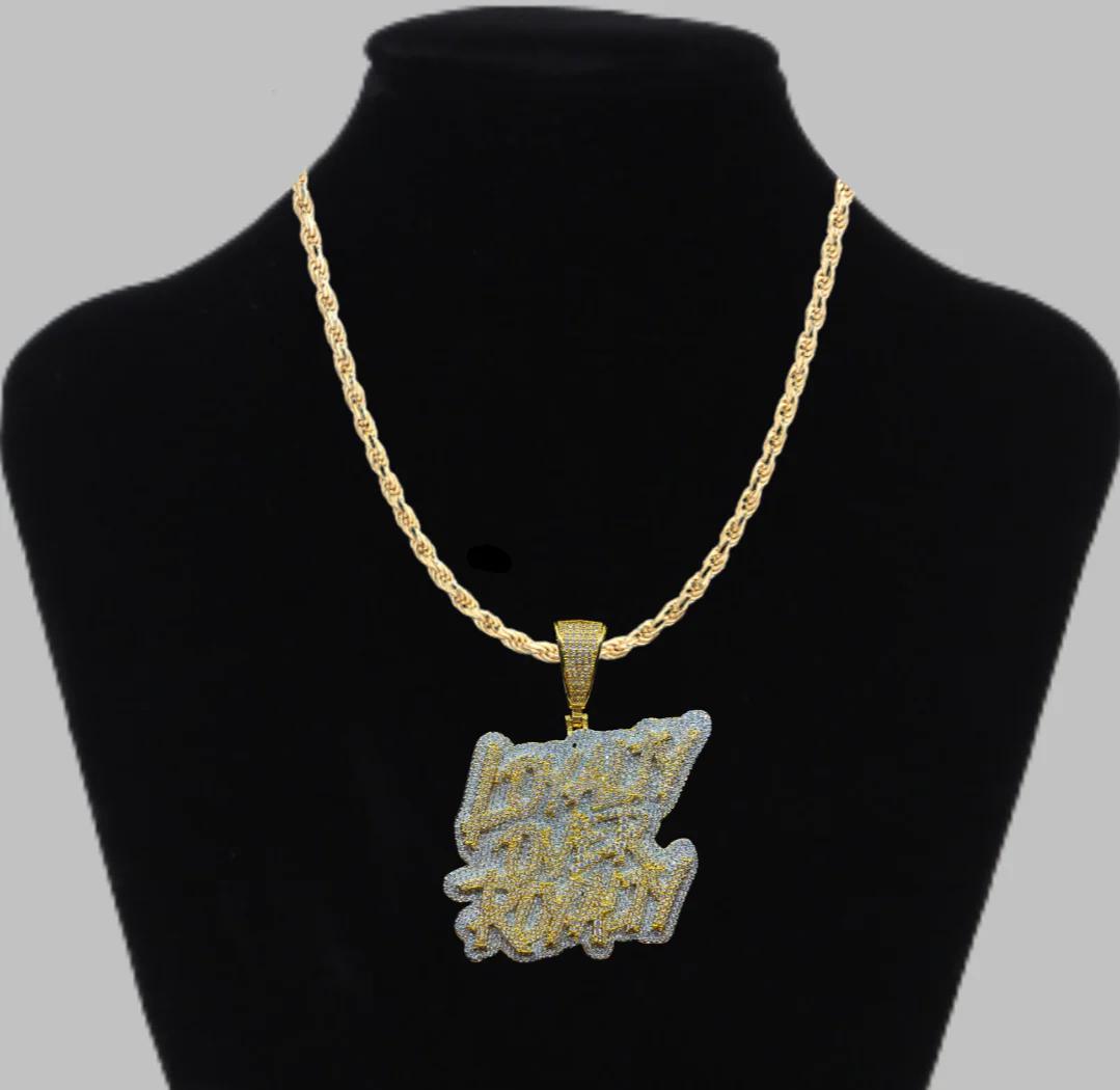 Loyalty Over Royalty Iced Out Letter Diamond Pendant Necklace - Image 4