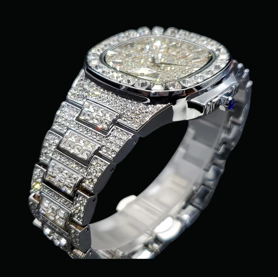 Luxury Date Special Minute Hand Iced Out Diamond Watch - Image 10