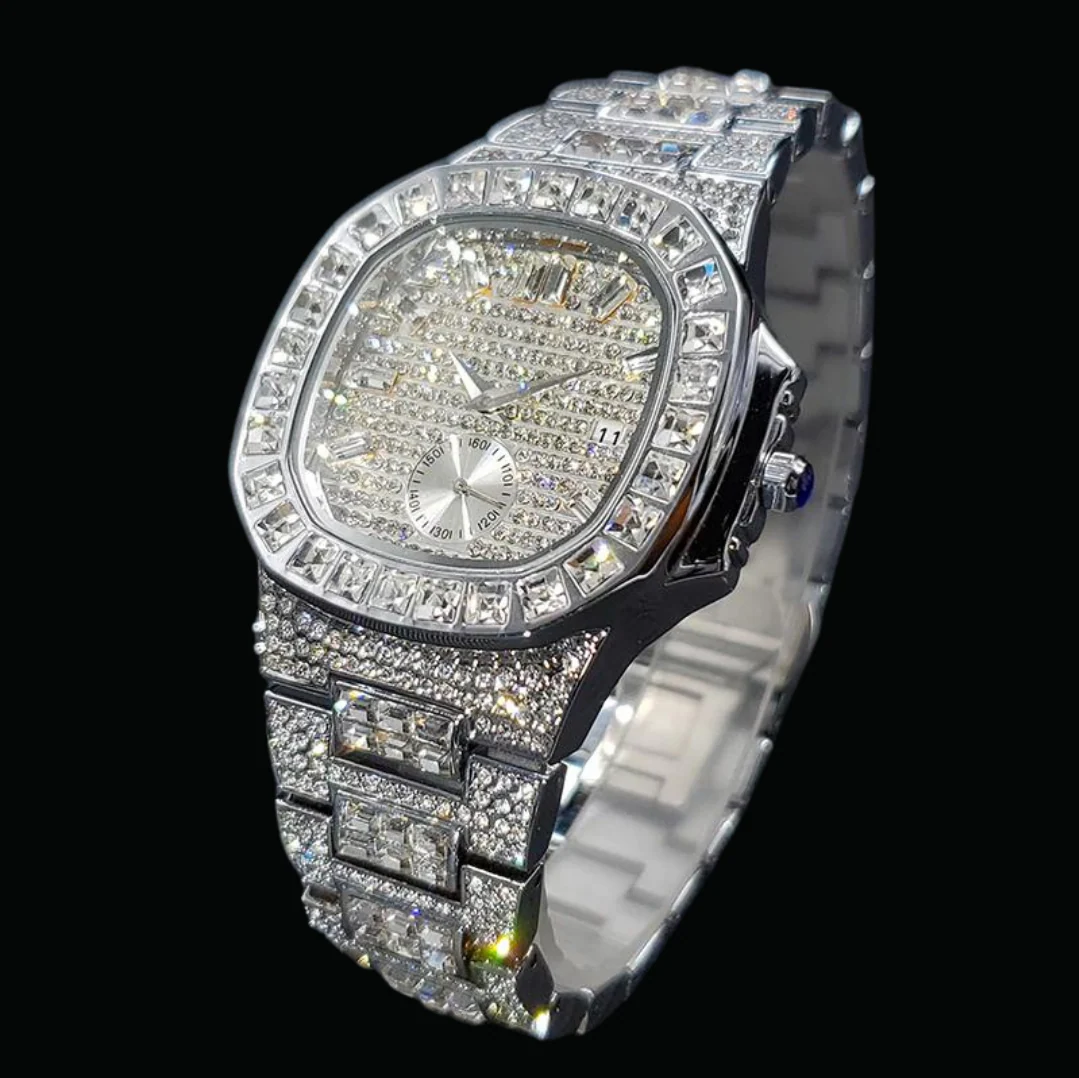 Luxury Date Special Minute Hand Iced Out Diamond Watch - Image 3