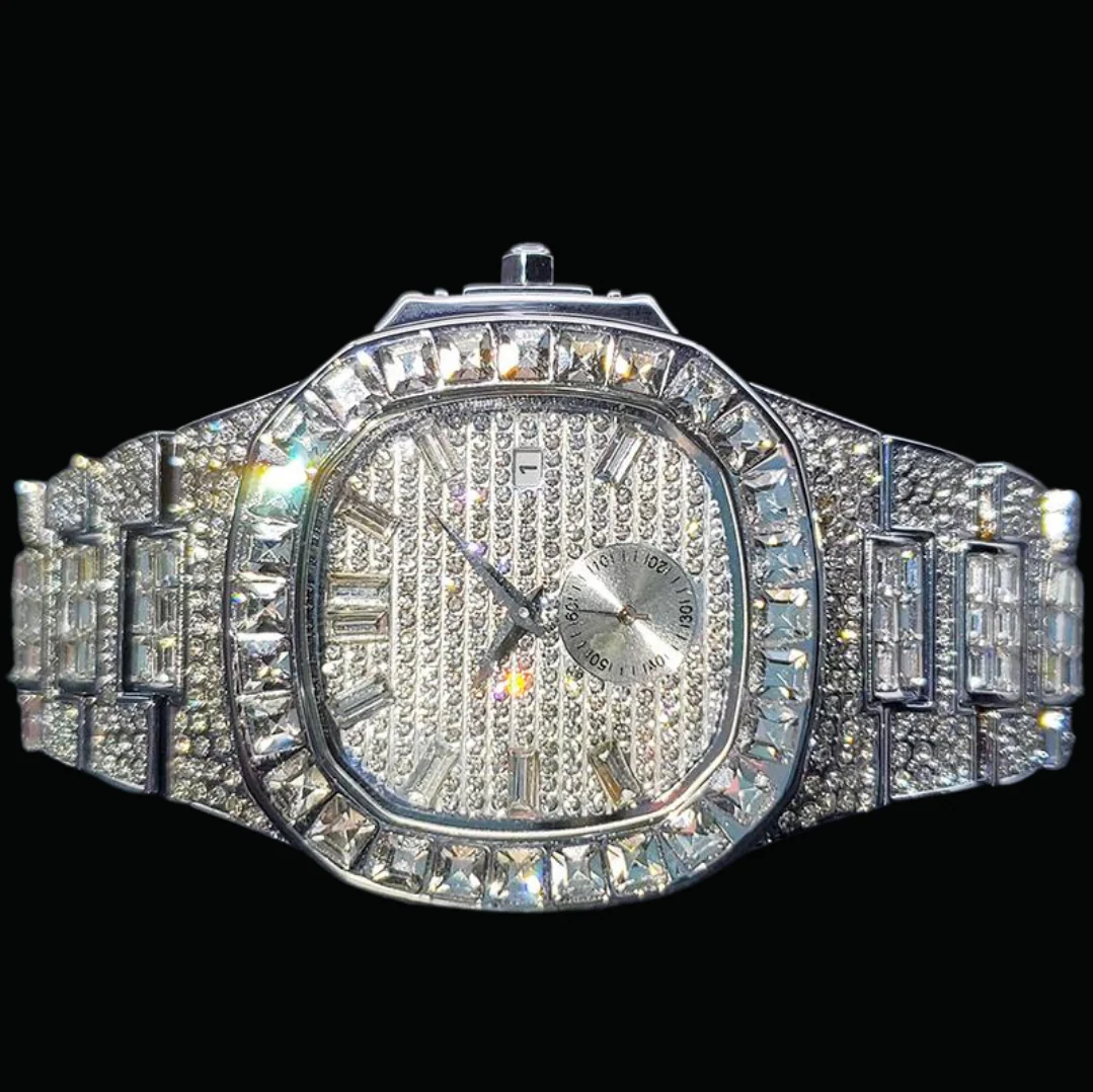 Luxury Date Special Minute Hand Iced Out Diamond Watch - Image 6