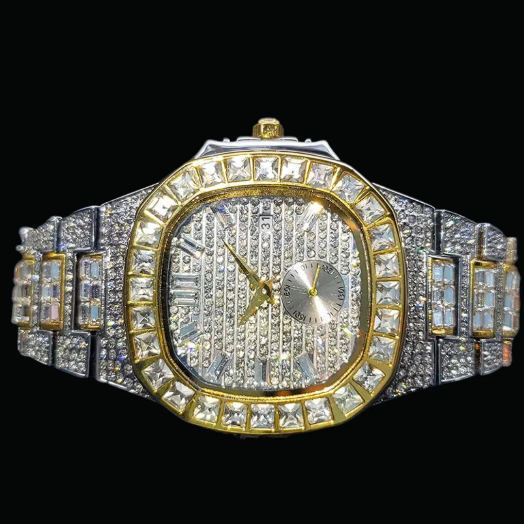Luxury Date Special Minute Hand Iced Out Diamond Watch - Image 7