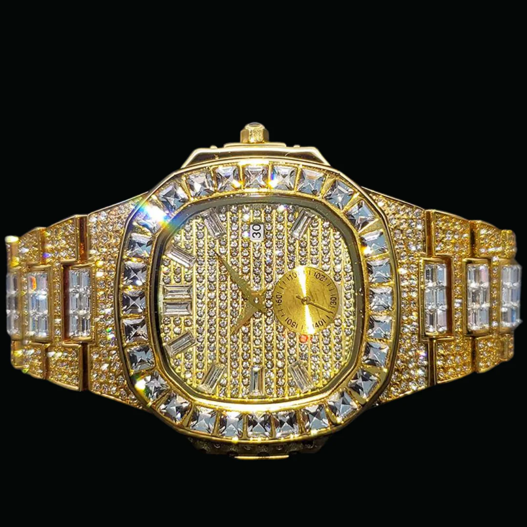 Luxury Date Special Minute Hand Iced Out Diamond Watch - Image 8
