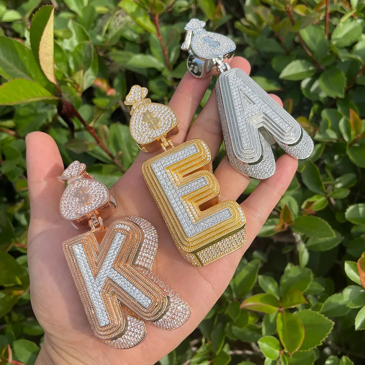 Luxury Full Stoned Triple Layer Iced Out Initial Custom Name Necklace Pendant - Image 2